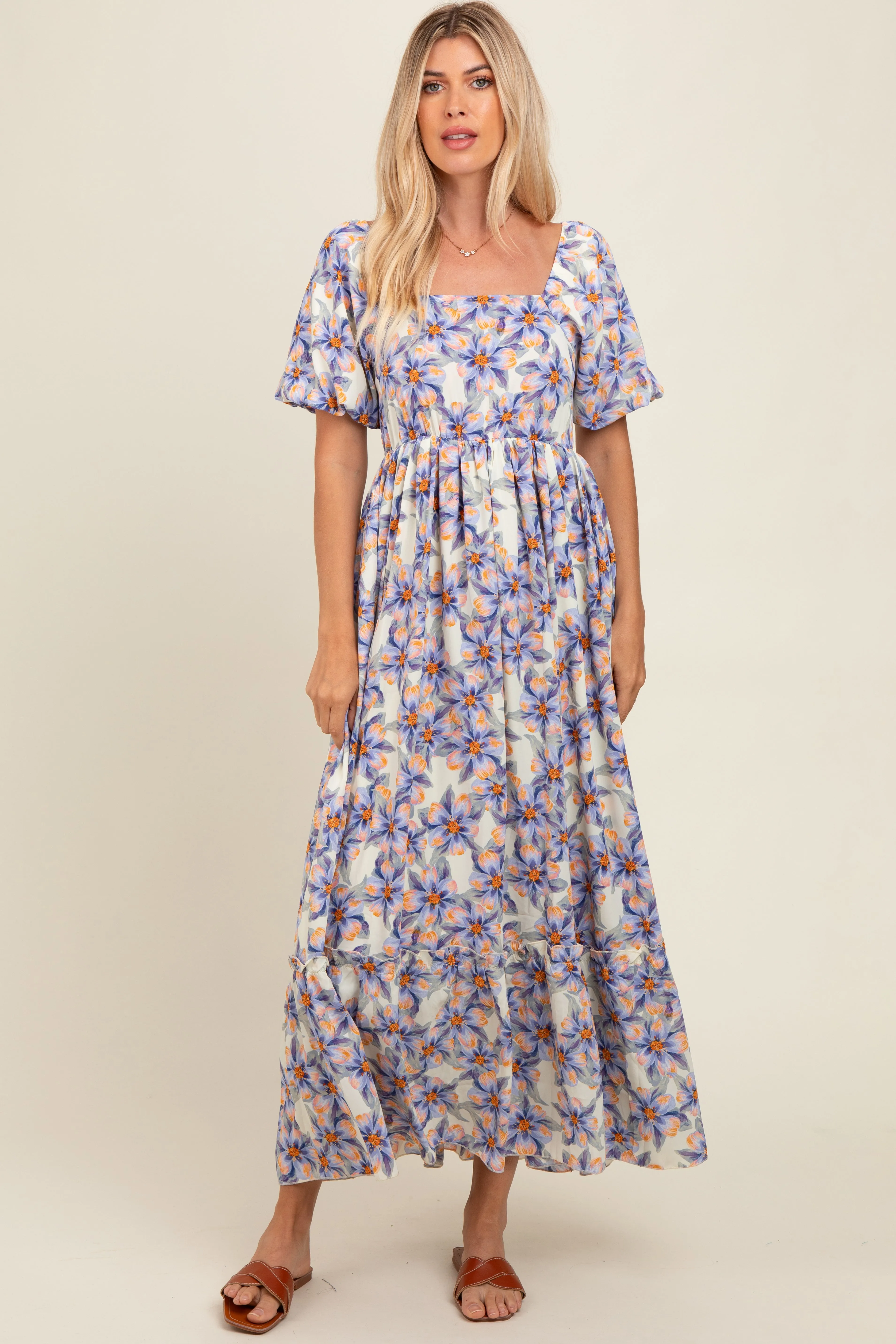 Blue Floral Ruffle Accent Maxi Dress sold by Pinkblush product image thumbnail 2