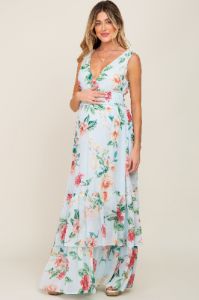 Light Blue Floral Maternity Maxi Dress sold by Pinkblush