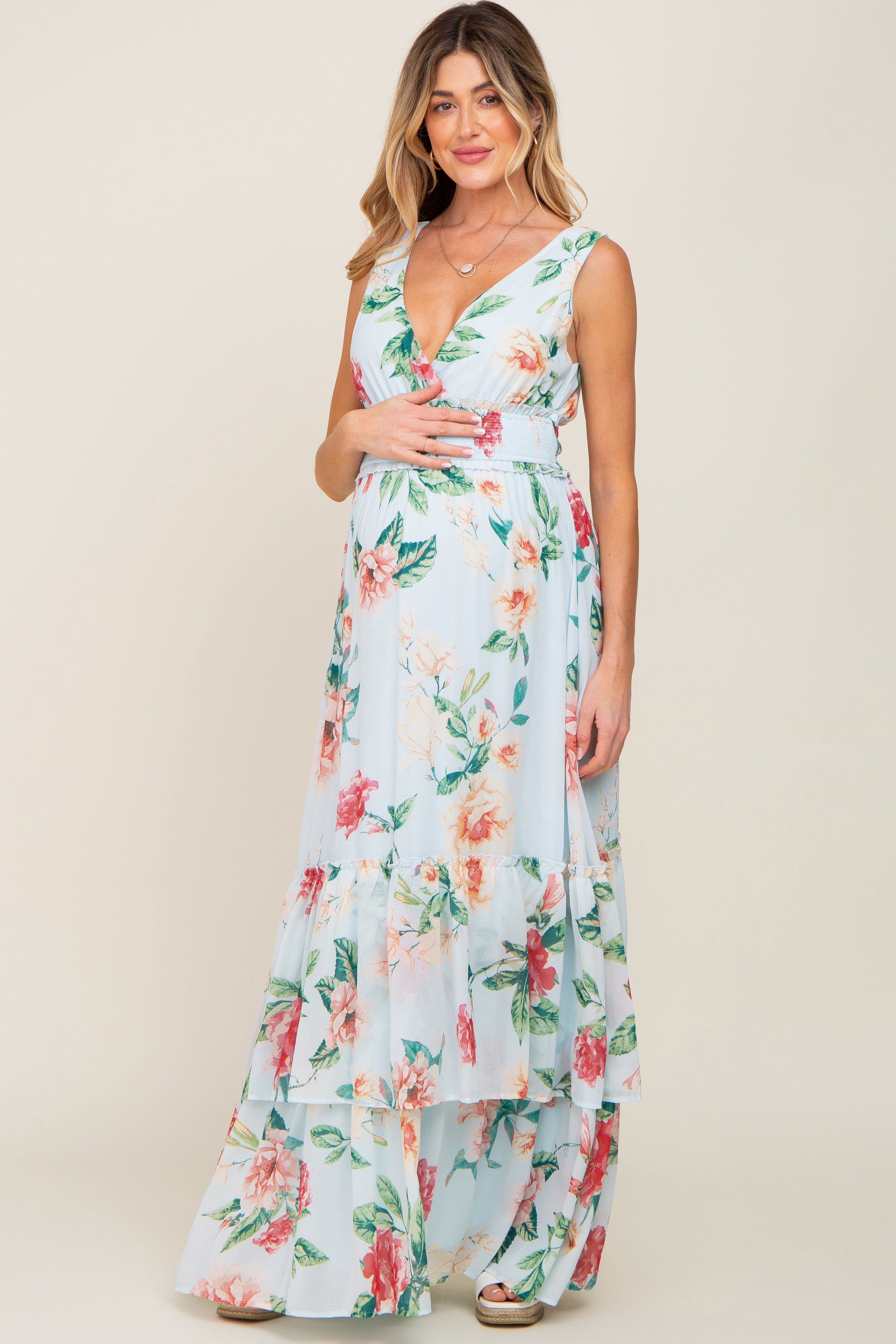 Light Blue Floral Maternity Maxi Dress sold by Pinkblush product image thumbnail 4