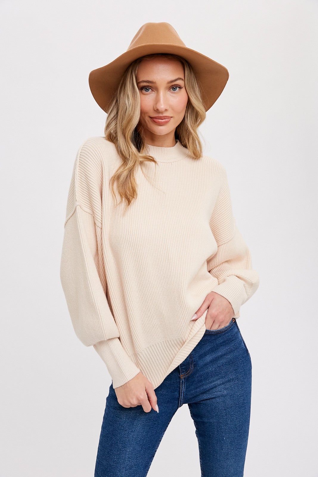 Beige Knit Mock Neck Sweater sold by Pinkblush product image thumbnail 2