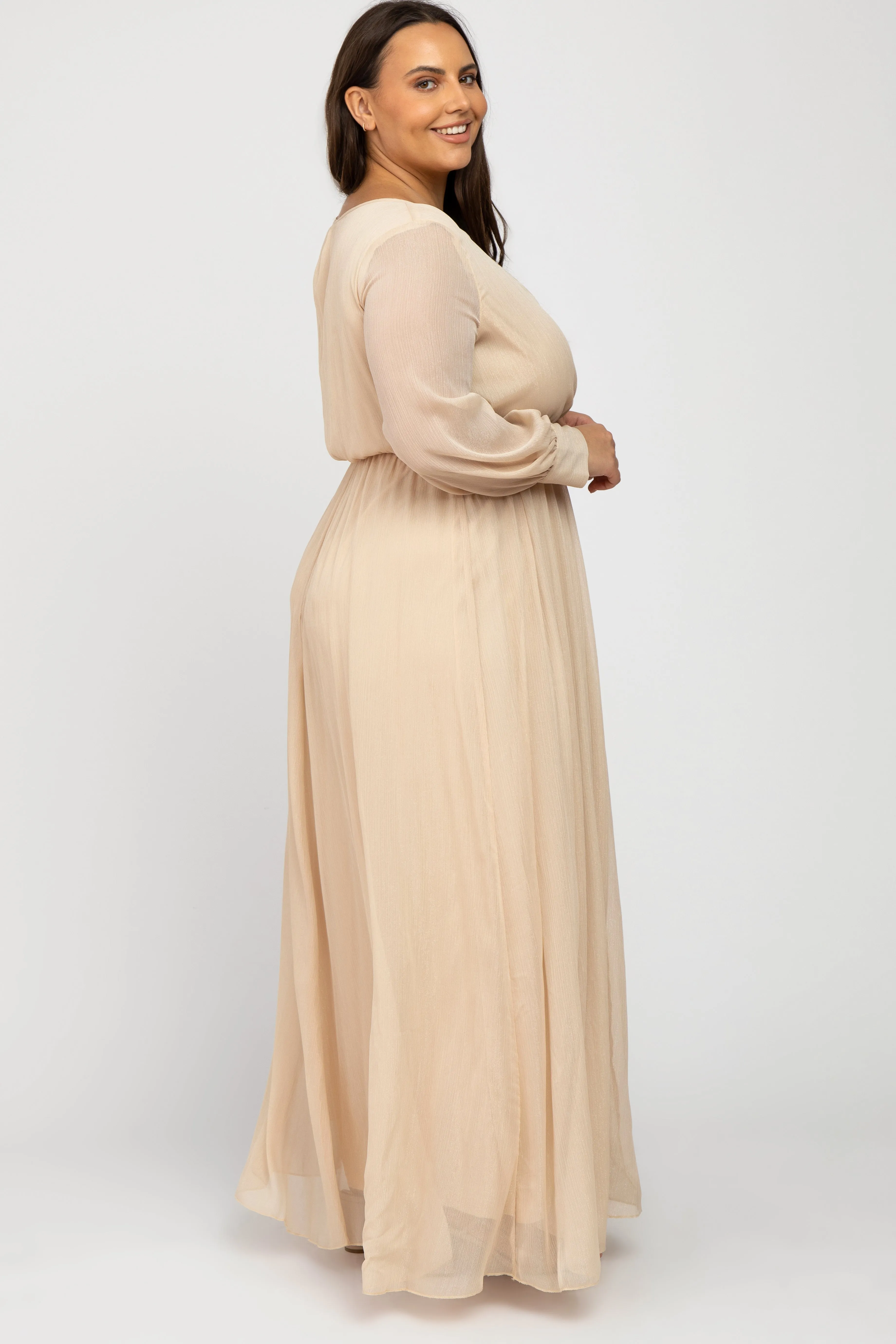 Cream Metallic Chiffon Plus Maxi Dress sold by Pinkblush product image thumbnail 2