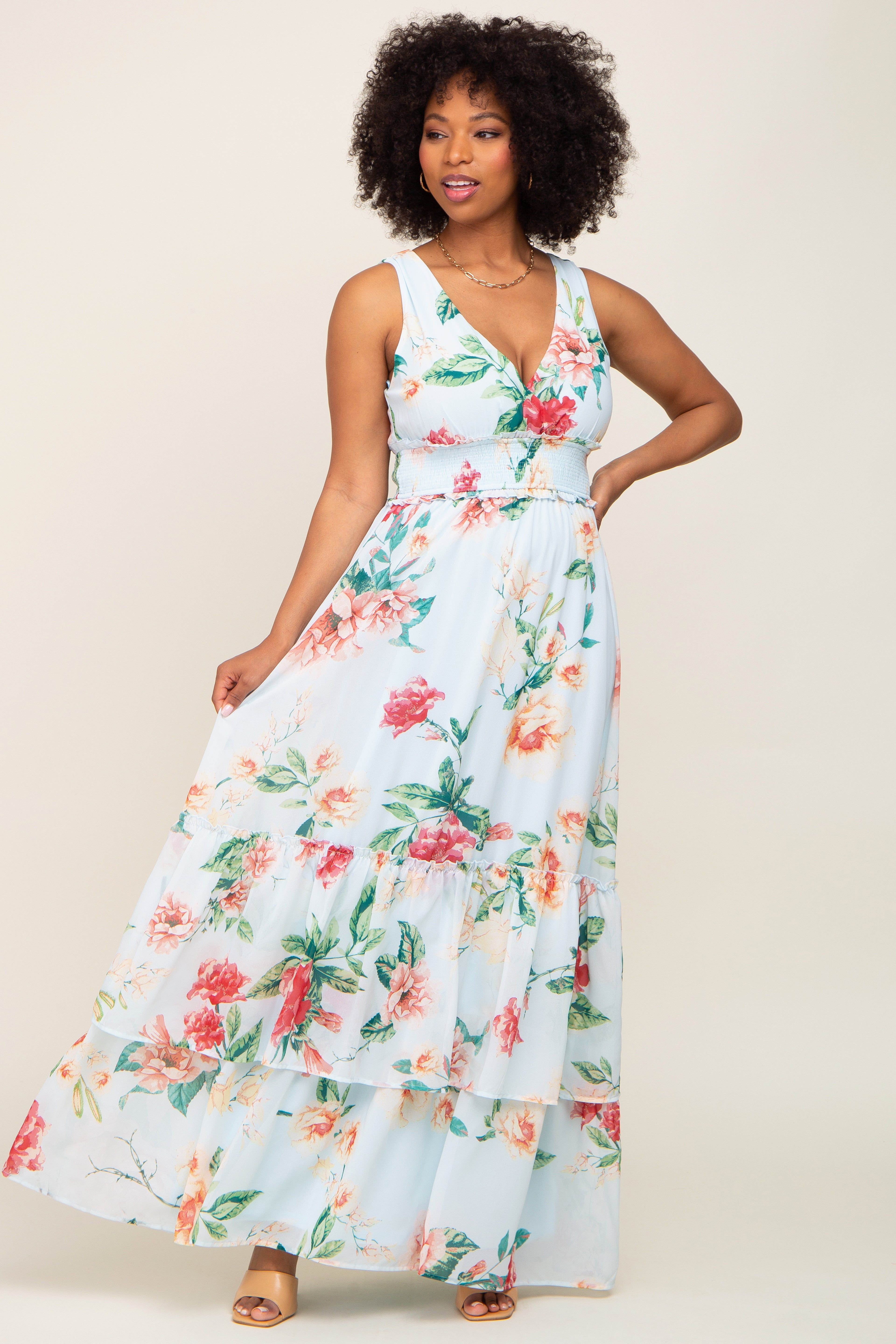 Light Blue Floral Maternity Maxi Dress sold by Pinkblush product image thumbnail 5