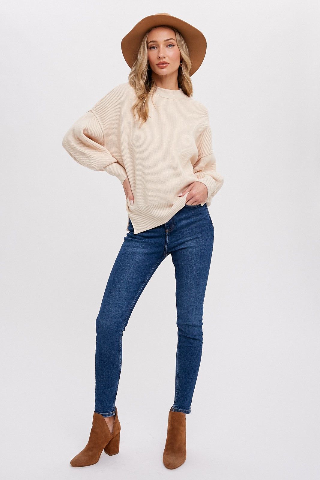 Beige Knit Mock Neck Sweater sold by Pinkblush product image thumbnail 3