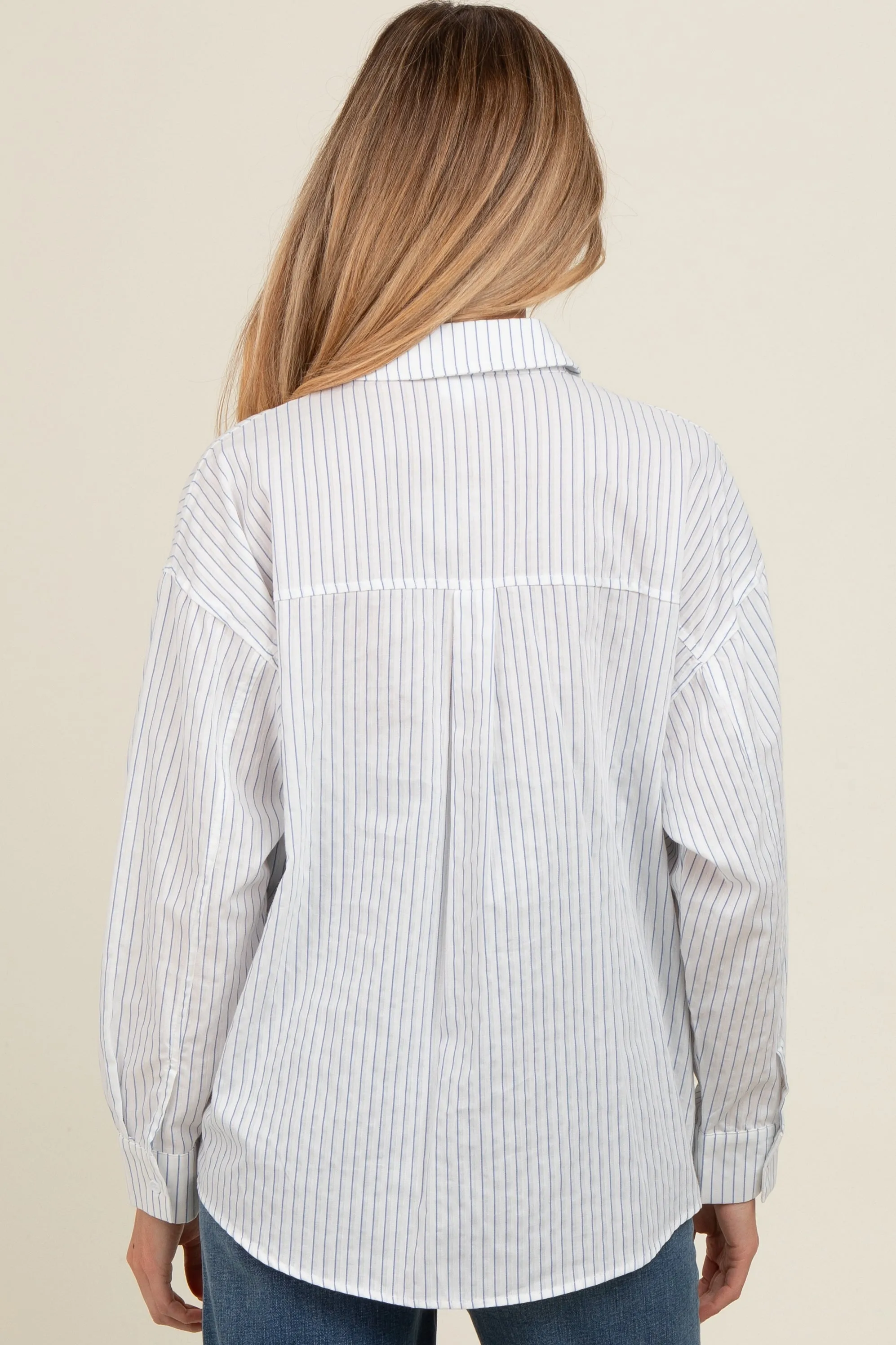 White Striped Maternity Button Down Top sold by Pinkblush product image thumbnail 5