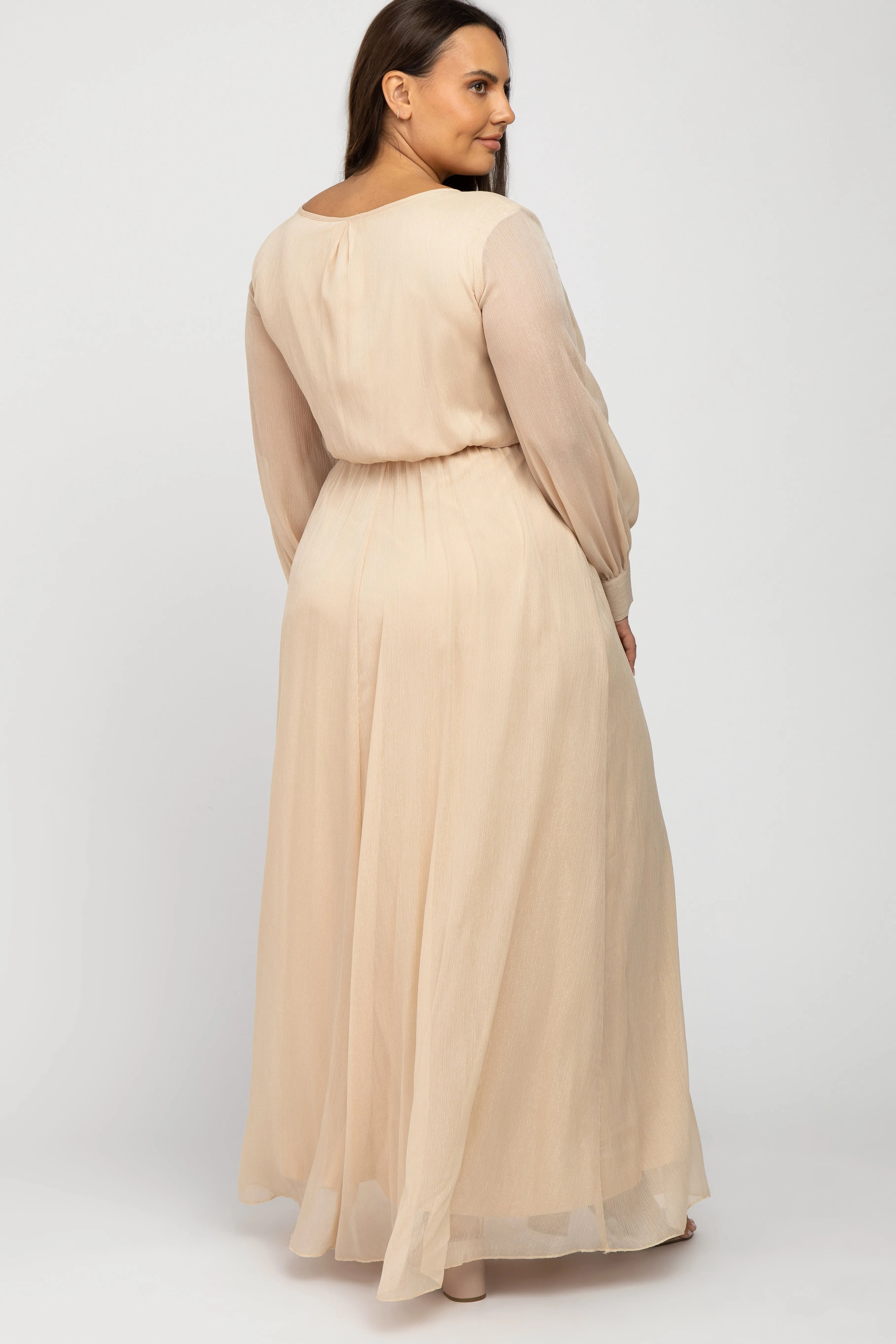 Cream Metallic Chiffon Plus Maxi Dress sold by Pinkblush product image thumbnail 3