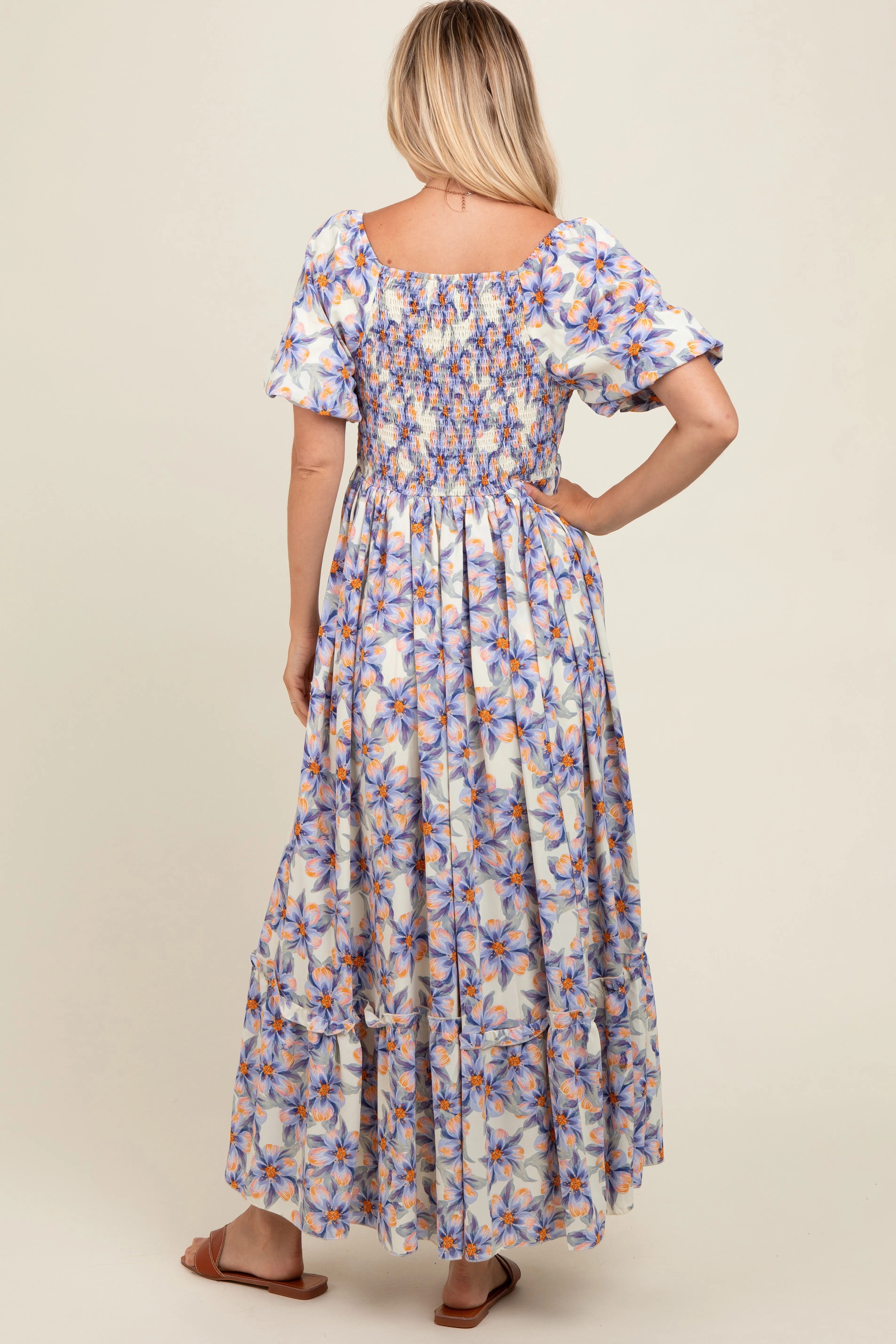 Blue Floral Ruffle Accent Maxi Dress sold by Pinkblush product image thumbnail 4