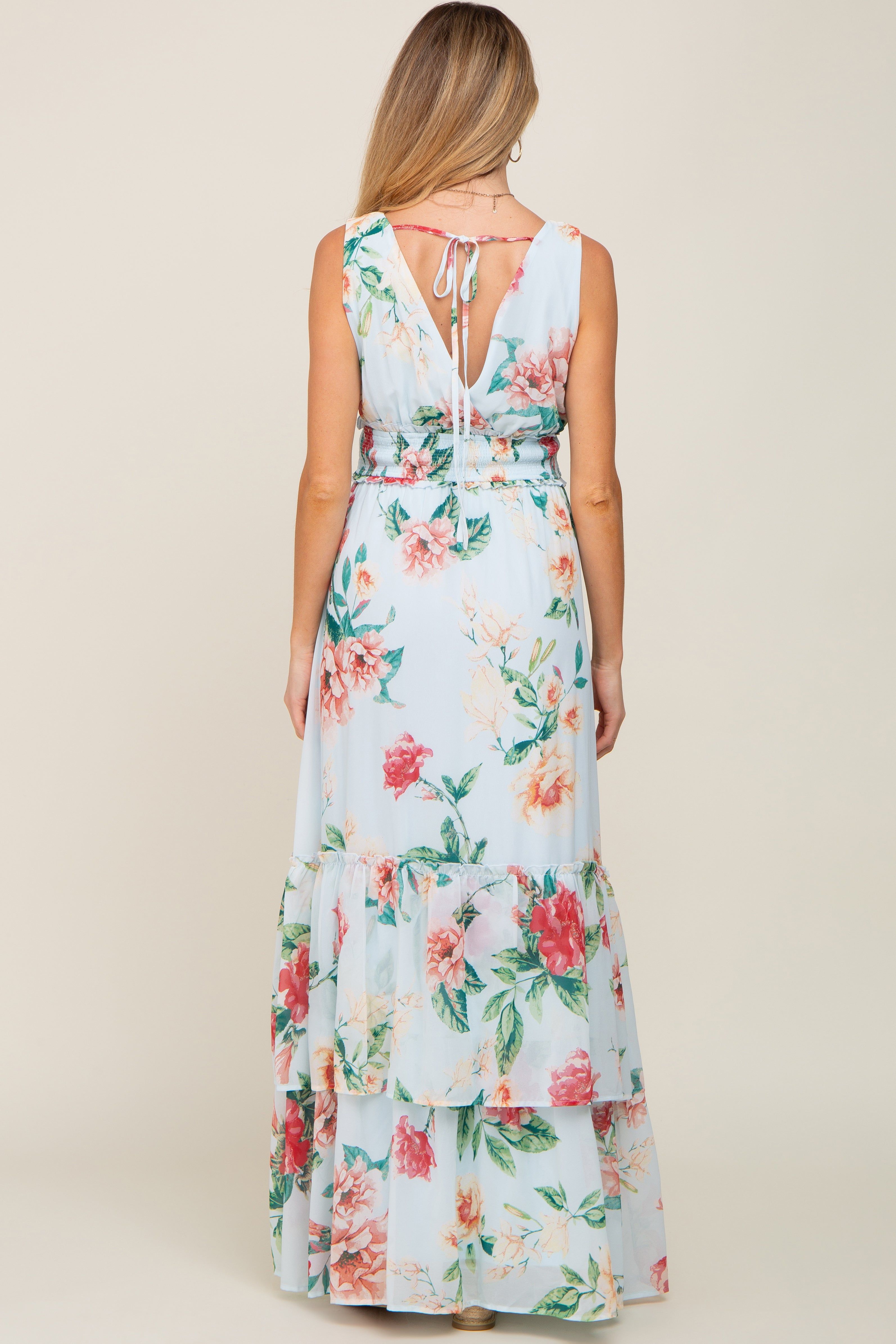 Light Blue Floral Maternity Maxi Dress sold by Pinkblush product image thumbnail 3