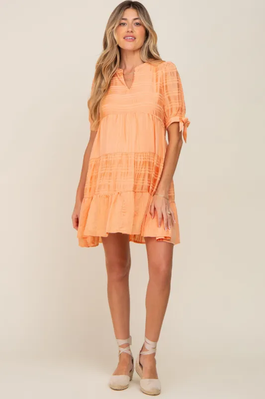 Peach Textured Stripe V-Neck Tiered Maternity Dress sold by Pinkblush