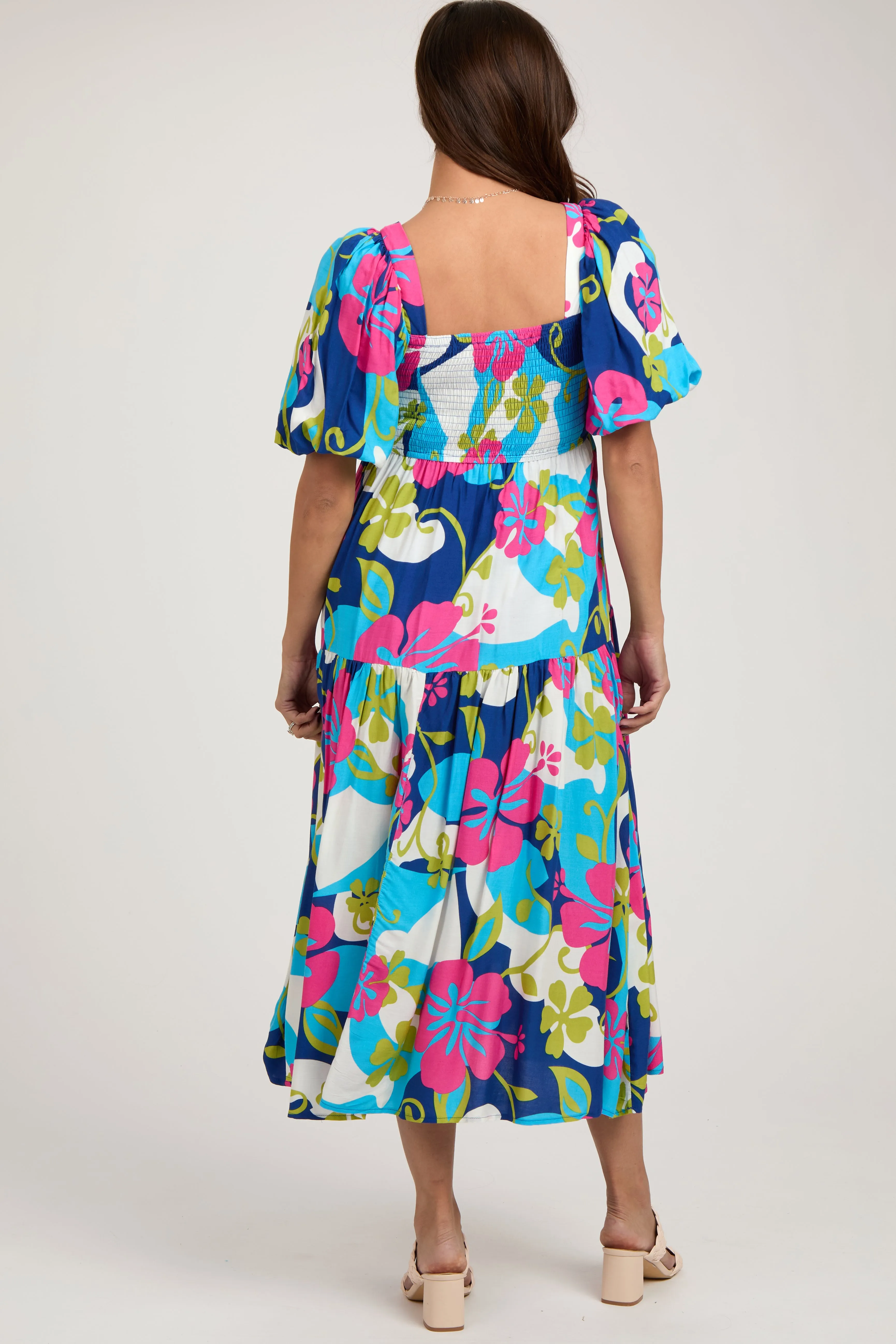 Royal Floral Tiered Puff Sleeve Maternity Midi Dress sold by Pinkblush product image thumbnail 3