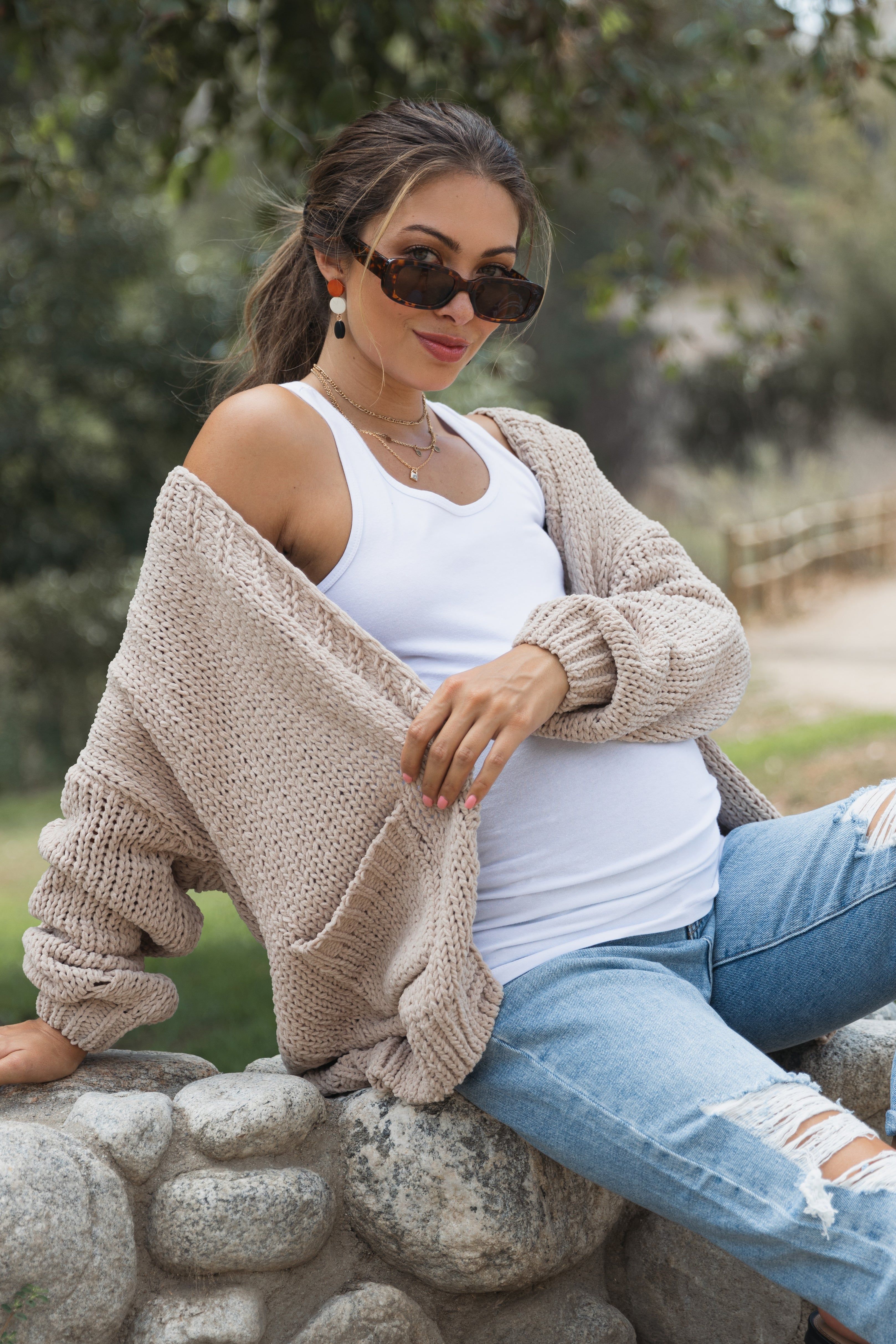 Taupe Oversized Bubble Sleeve Maternity Cardigan sold by Pinkblush product image thumbnail 5