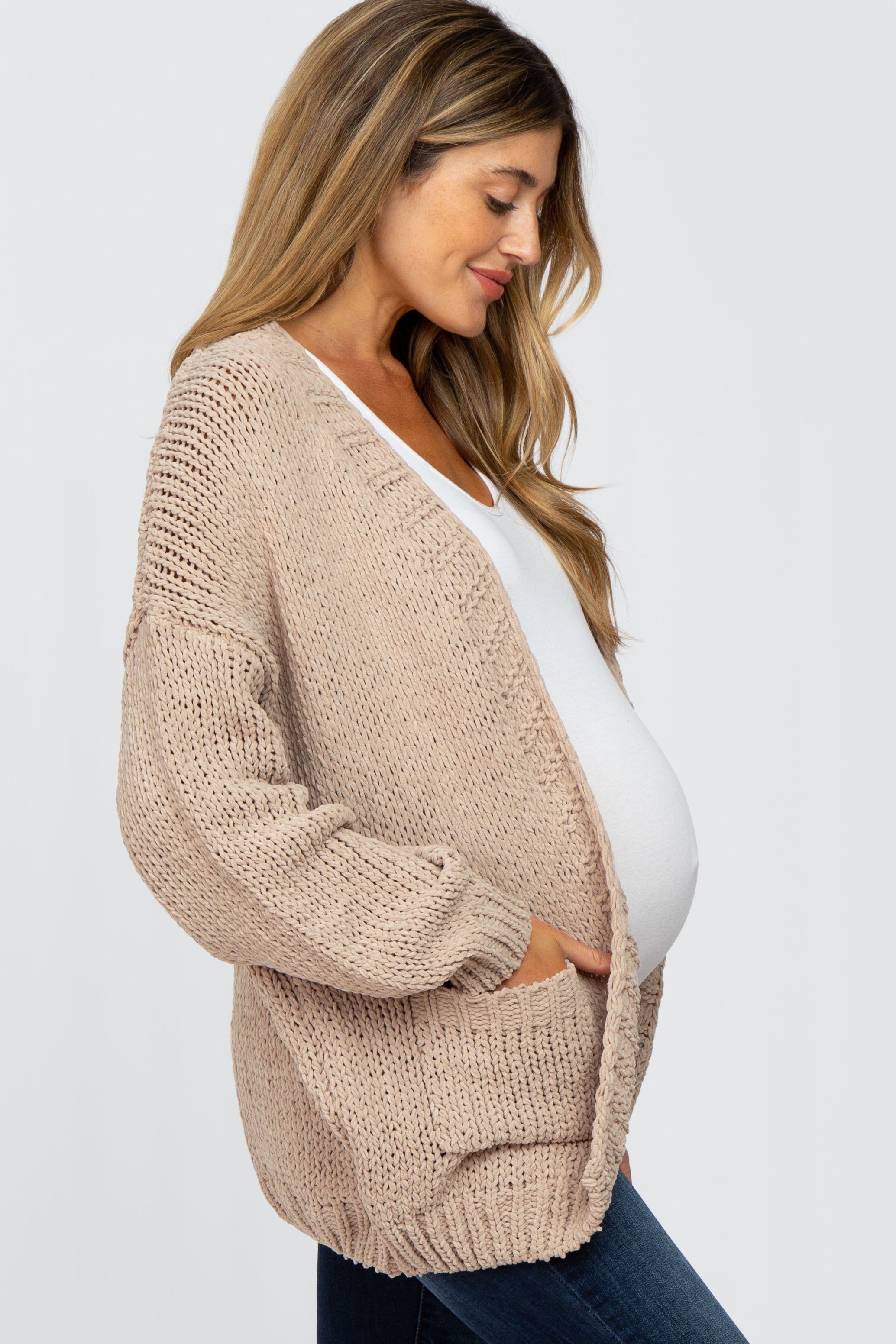 Taupe Oversized Bubble Sleeve Maternity Cardigan sold by Pinkblush product image thumbnail 2