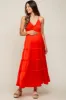 Red Orange Smocked Ruffle Tiered Maternity Maxi Dress sold by Pinkblush