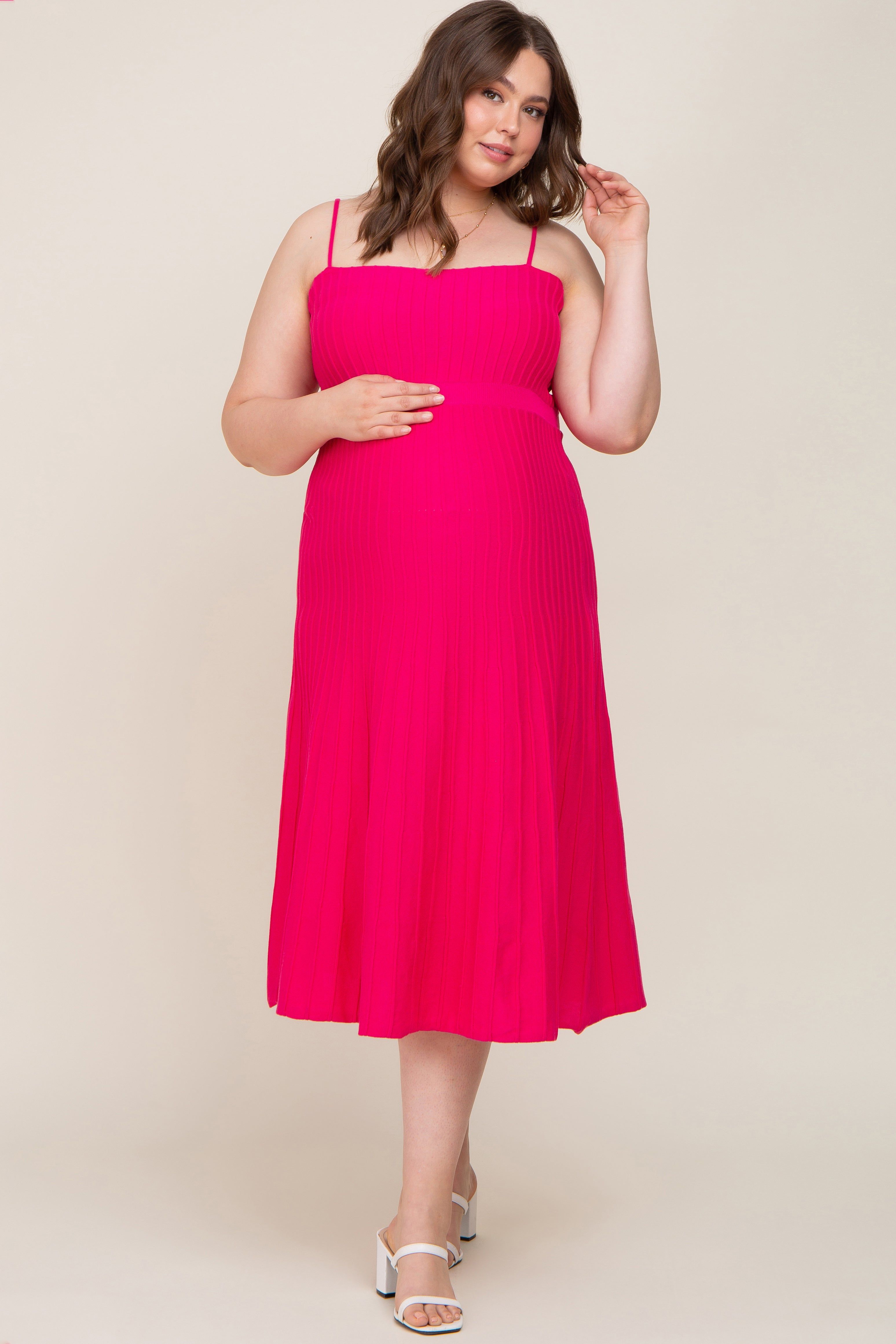 Fuchsia Rib Knit Sleeveless Maternity Plus Maxi Dress sold by Pinkblush