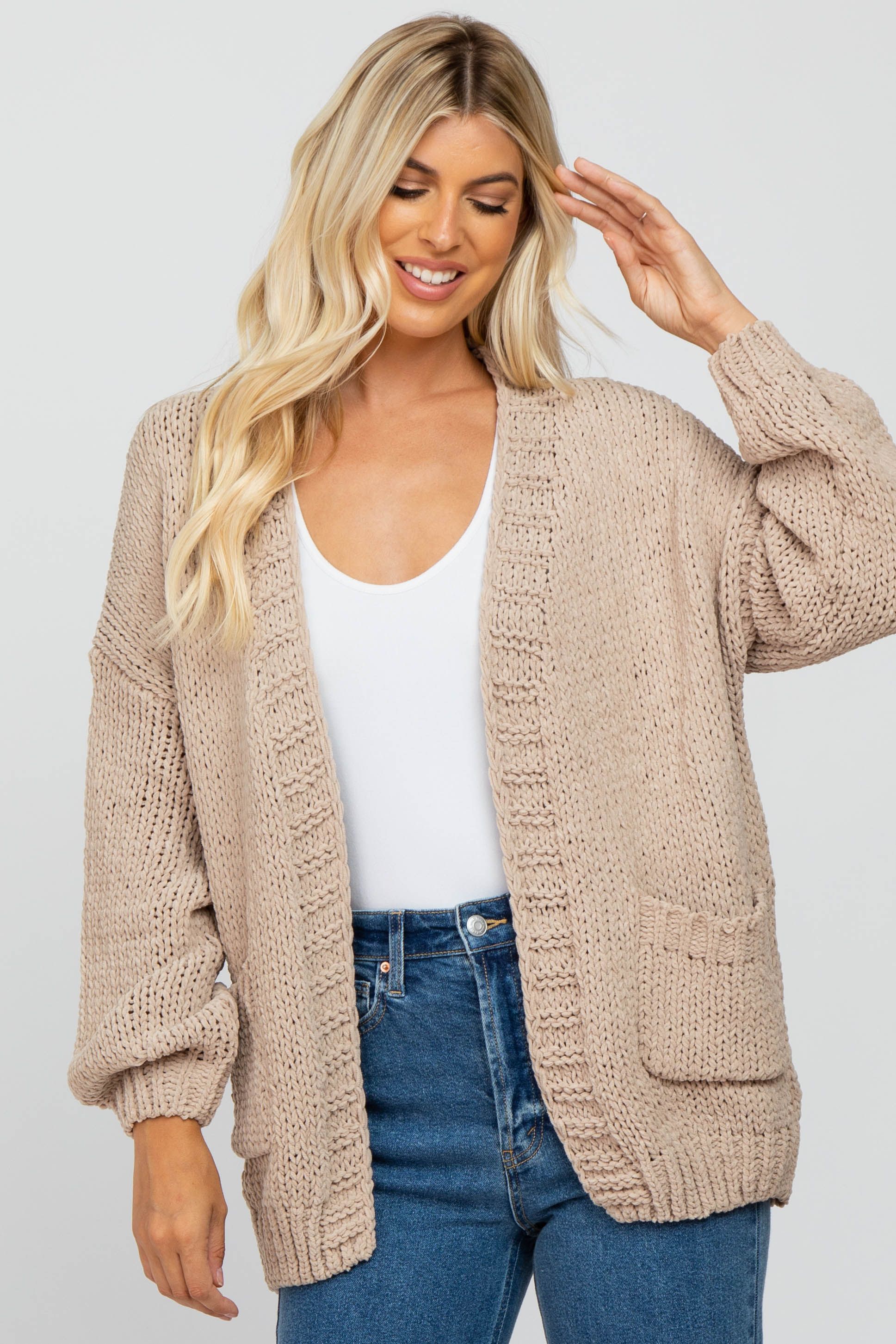 Taupe Oversized Bubble Sleeve Maternity Cardigan sold by Pinkblush product image thumbnail 6