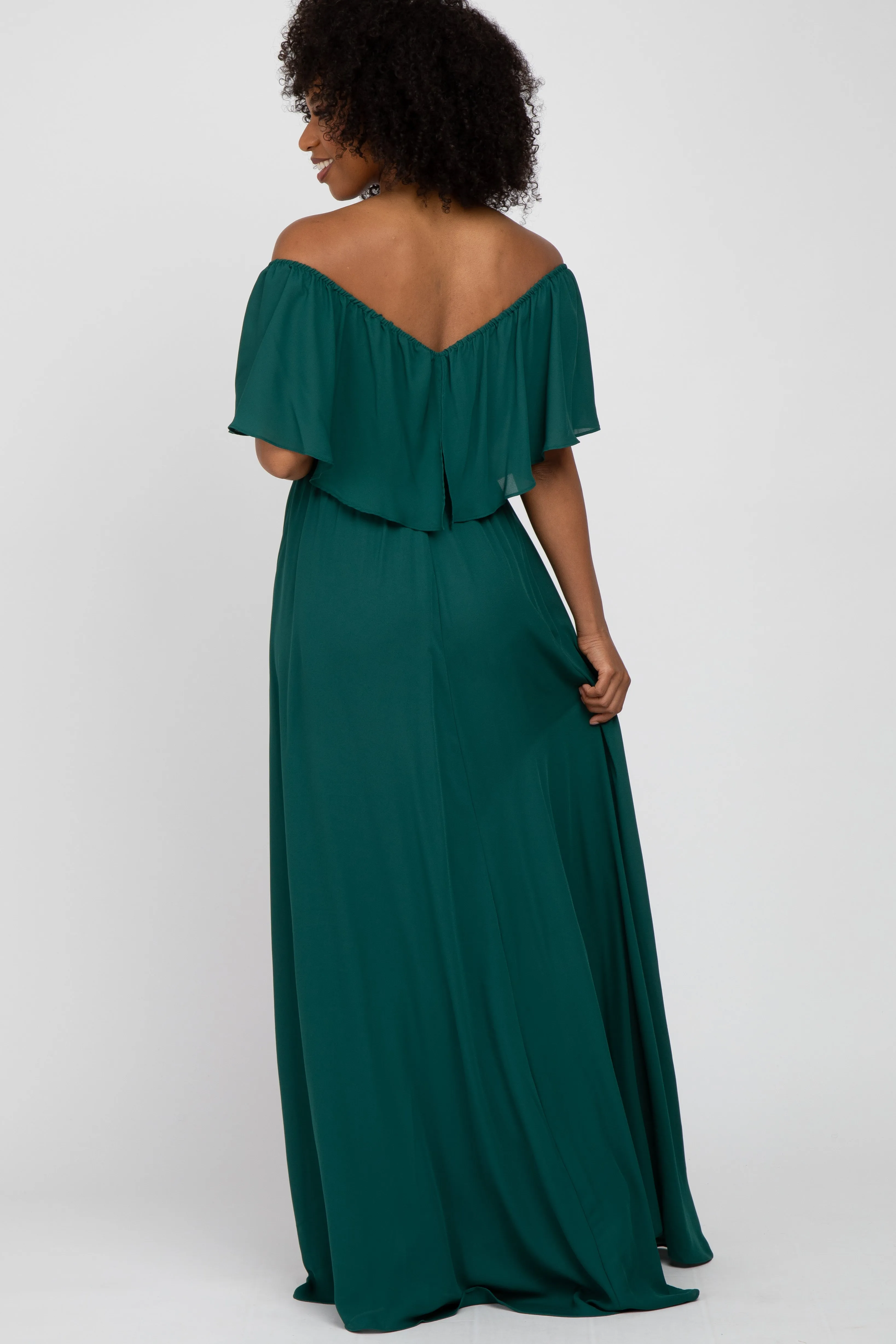 Forest Green Chiffon Off Shoulder Gown sold by Pinkblush product image thumbnail 3