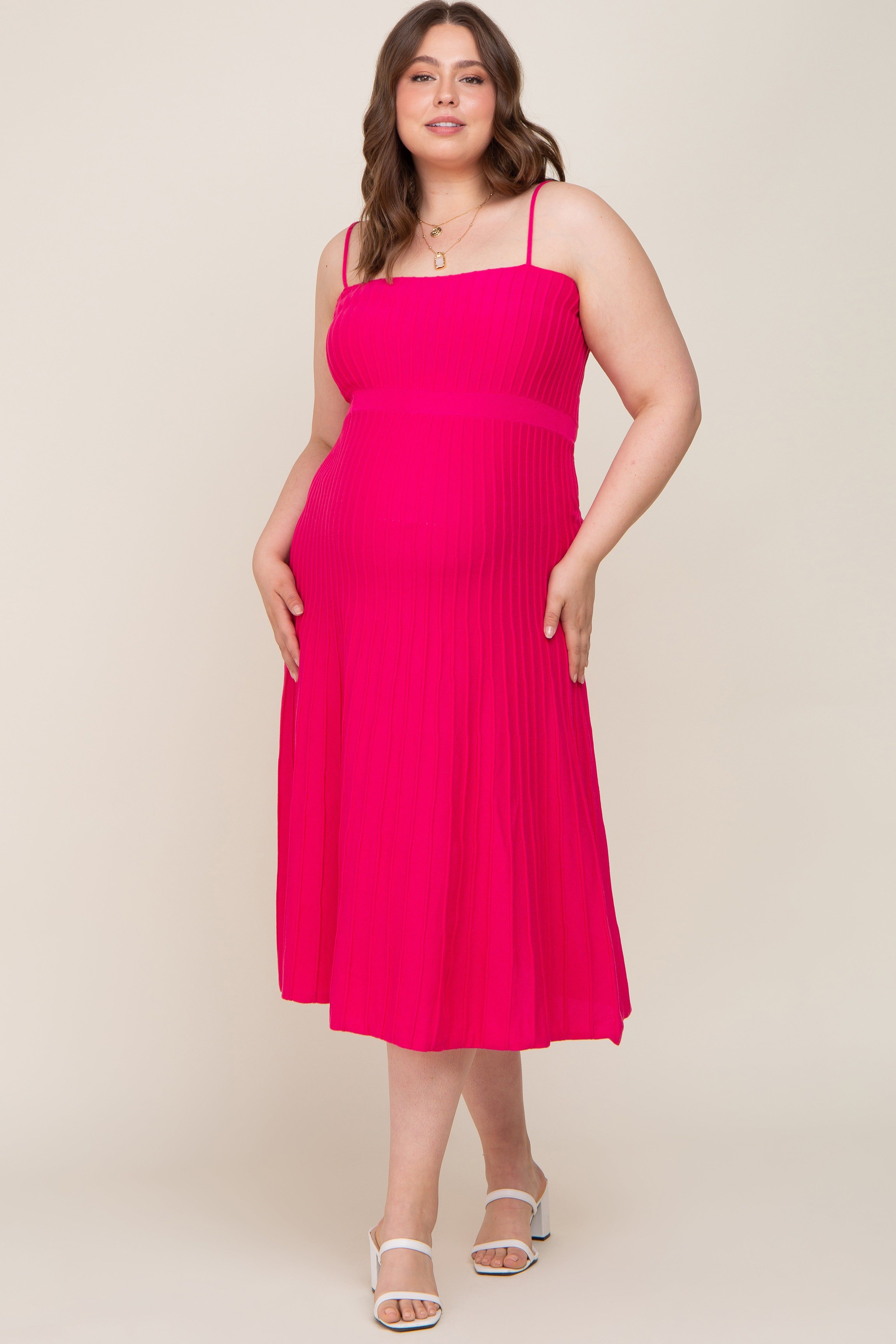Fuchsia Rib Knit Sleeveless Maternity Plus Maxi Dress sold by Pinkblush product image thumbnail 5