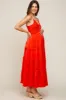 Red Orange Smocked Ruffle Tiered Maternity Maxi Dress sold by Pinkblush