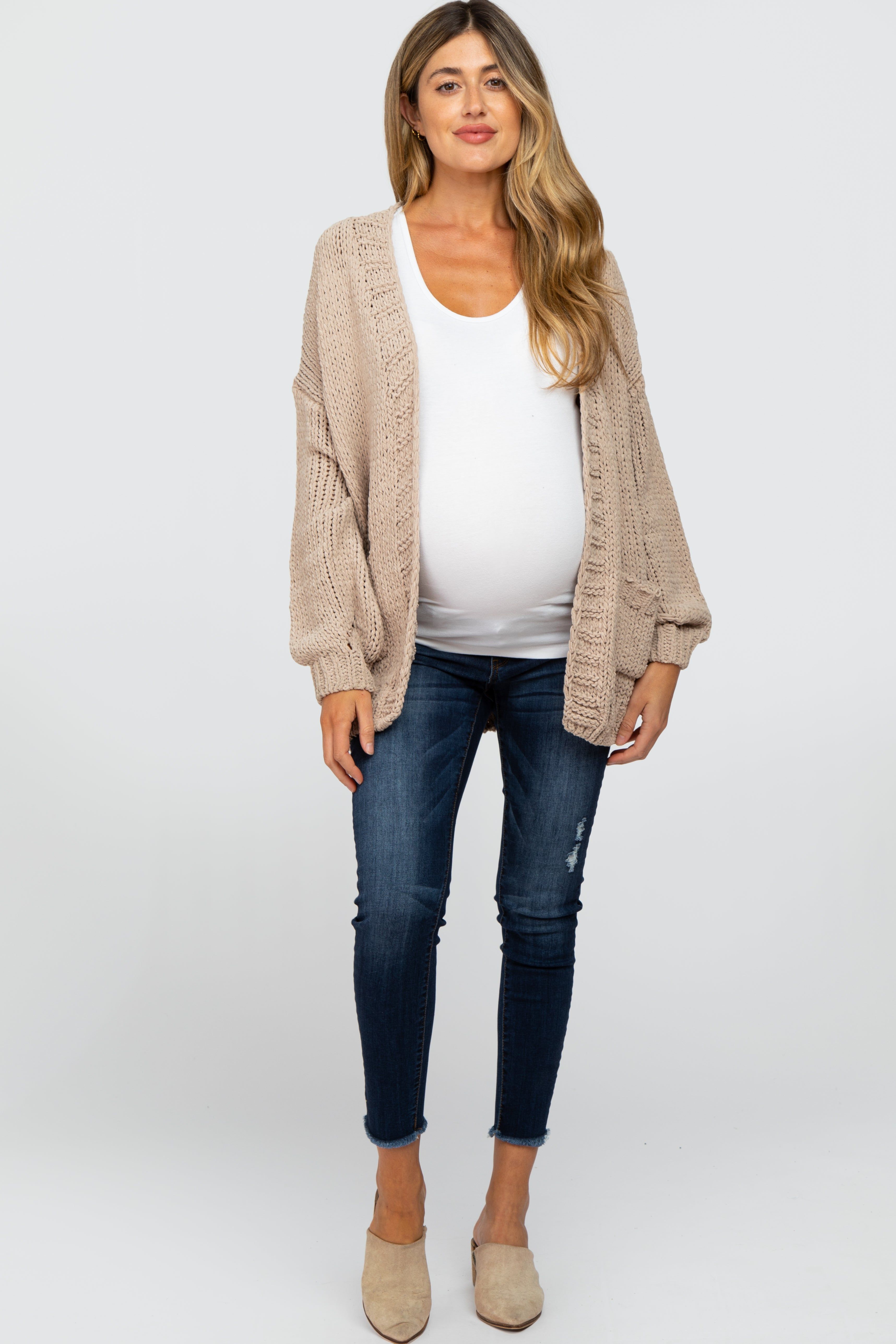 Taupe Oversized Bubble Sleeve Maternity Cardigan sold by Pinkblush product image thumbnail 4