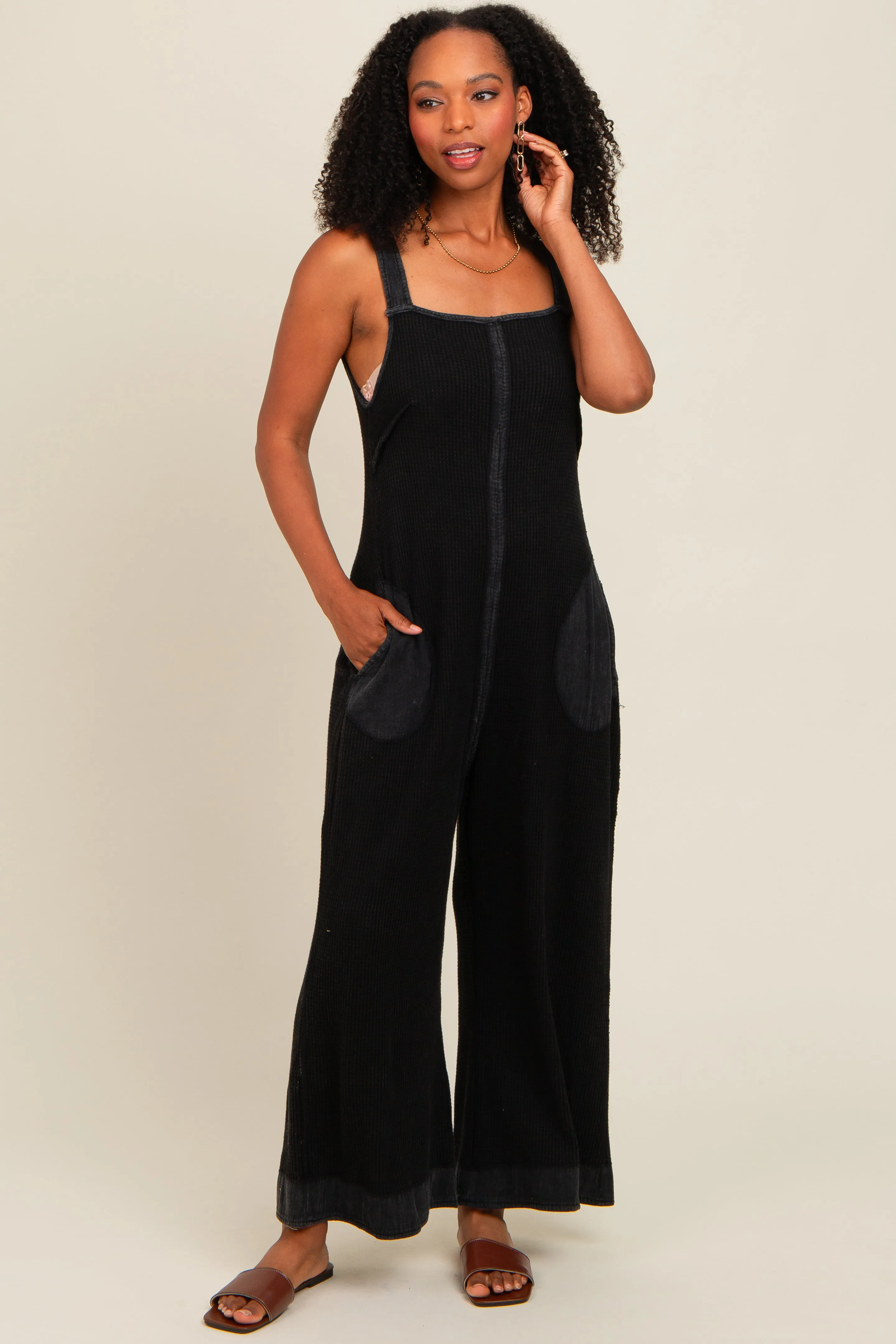Charcoal Waffle Knit Wide Leg Jumpsuit sold by Pinkblush product image thumbnail 2