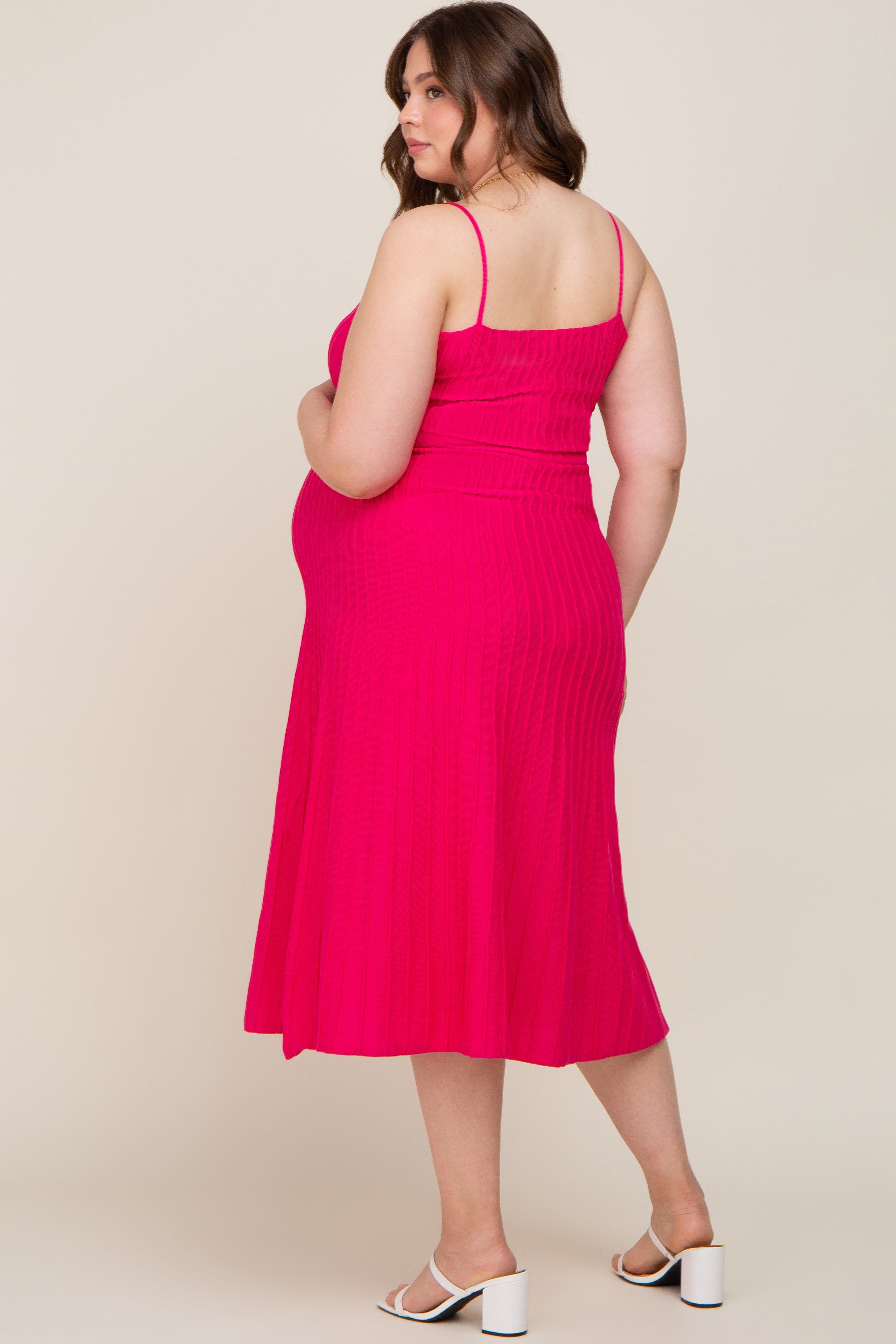 Fuchsia Rib Knit Sleeveless Maternity Plus Maxi Dress sold by Pinkblush product image thumbnail 3