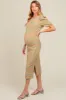 Beige Multi Striped Puff Sleeve Maternity Midi Dress sold by Pinkblush