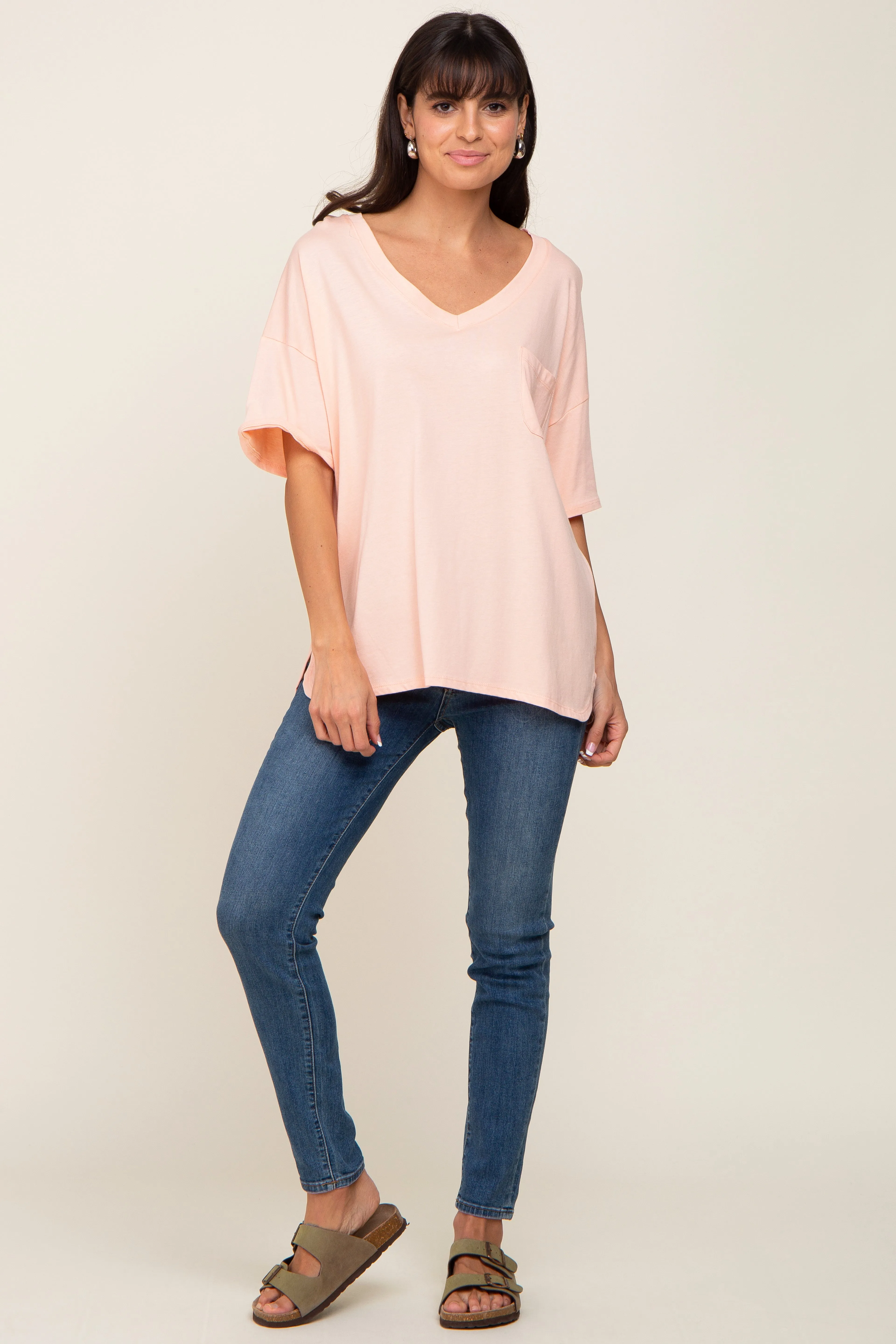 Peach Pocketed V-Neck Top sold by Pinkblush product image thumbnail 4