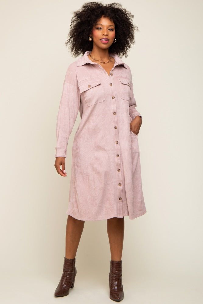 Light Pink Knit Corduroy Button Down Midi Dress sold by Pinkblush product image thumbnail 4