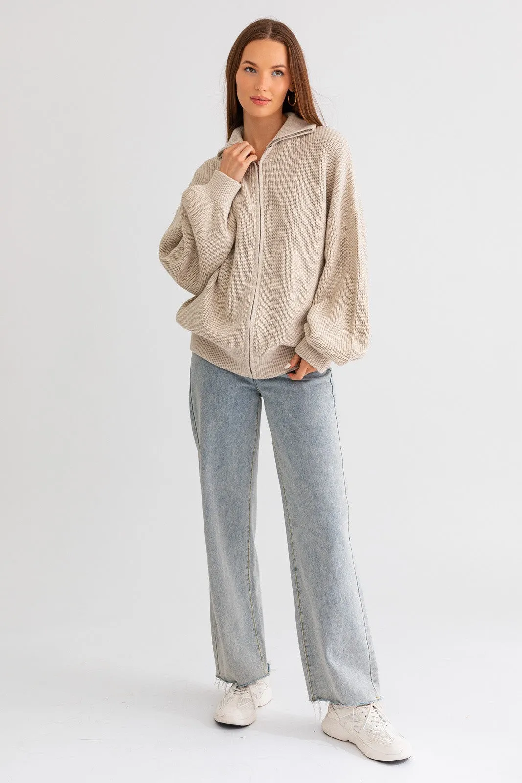 Taupe Oversized Zip Up Cardigan sold by Pinkblush product image thumbnail 4