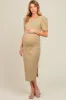 Beige Multi Striped Puff Sleeve Maternity Midi Dress sold by Pinkblush