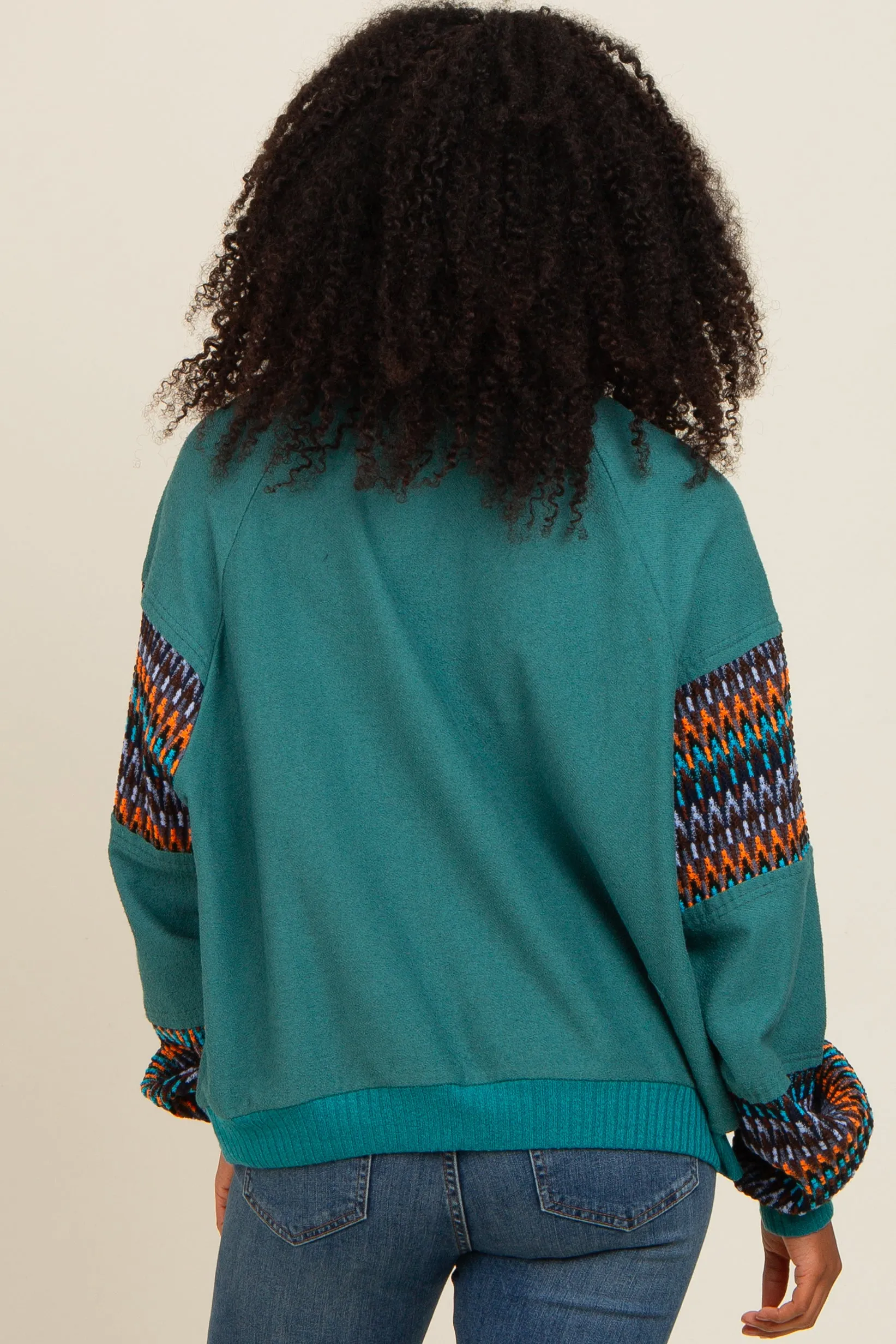 Teal Knit Contrast Sleeve Pullover sold by Pinkblush product image thumbnail 3