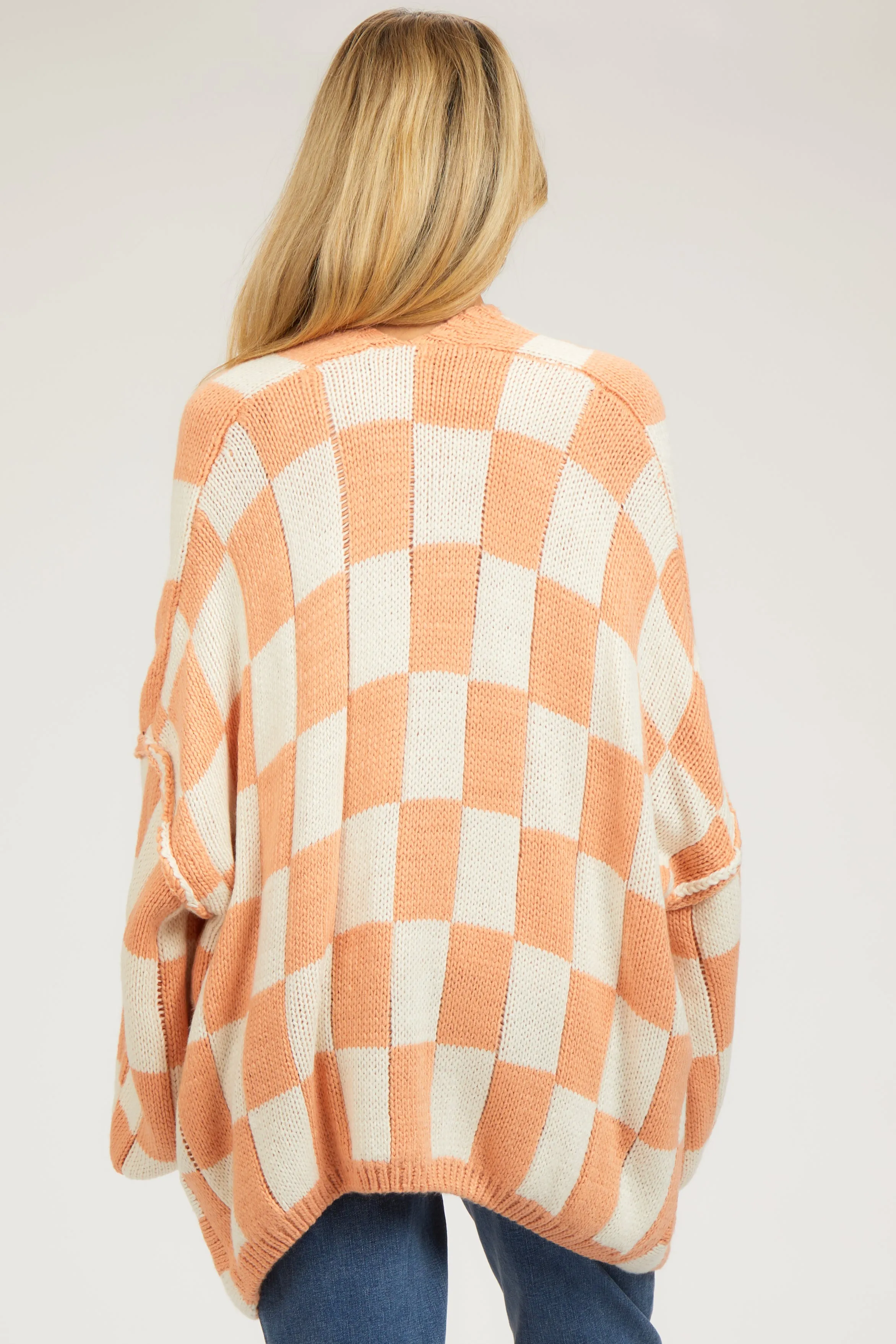 Peach Checkered Oversized Maternity Cardigan sold by Pinkblush product image thumbnail 3