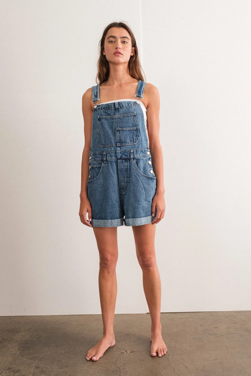 Blue Rolled Hem Short Overalls sold by Pinkblush product image thumbnail 2