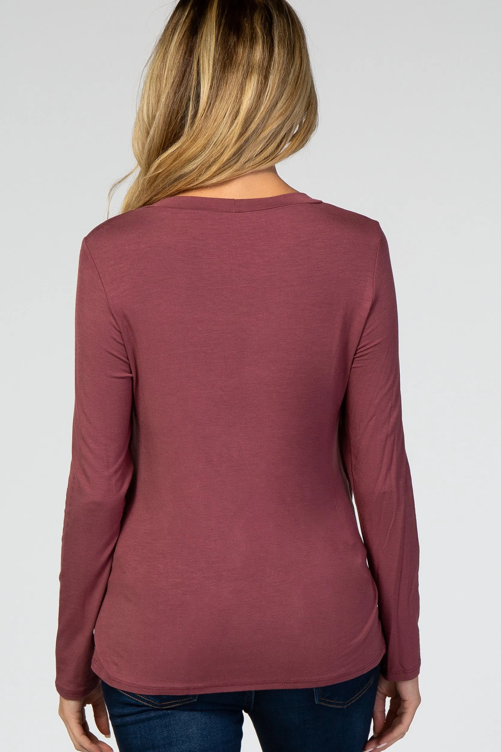 PinkBlush Mauve Solid Layered Front Long Sleeve Maternity/Nursing Top sold by Pinkblush product image thumbnail 3