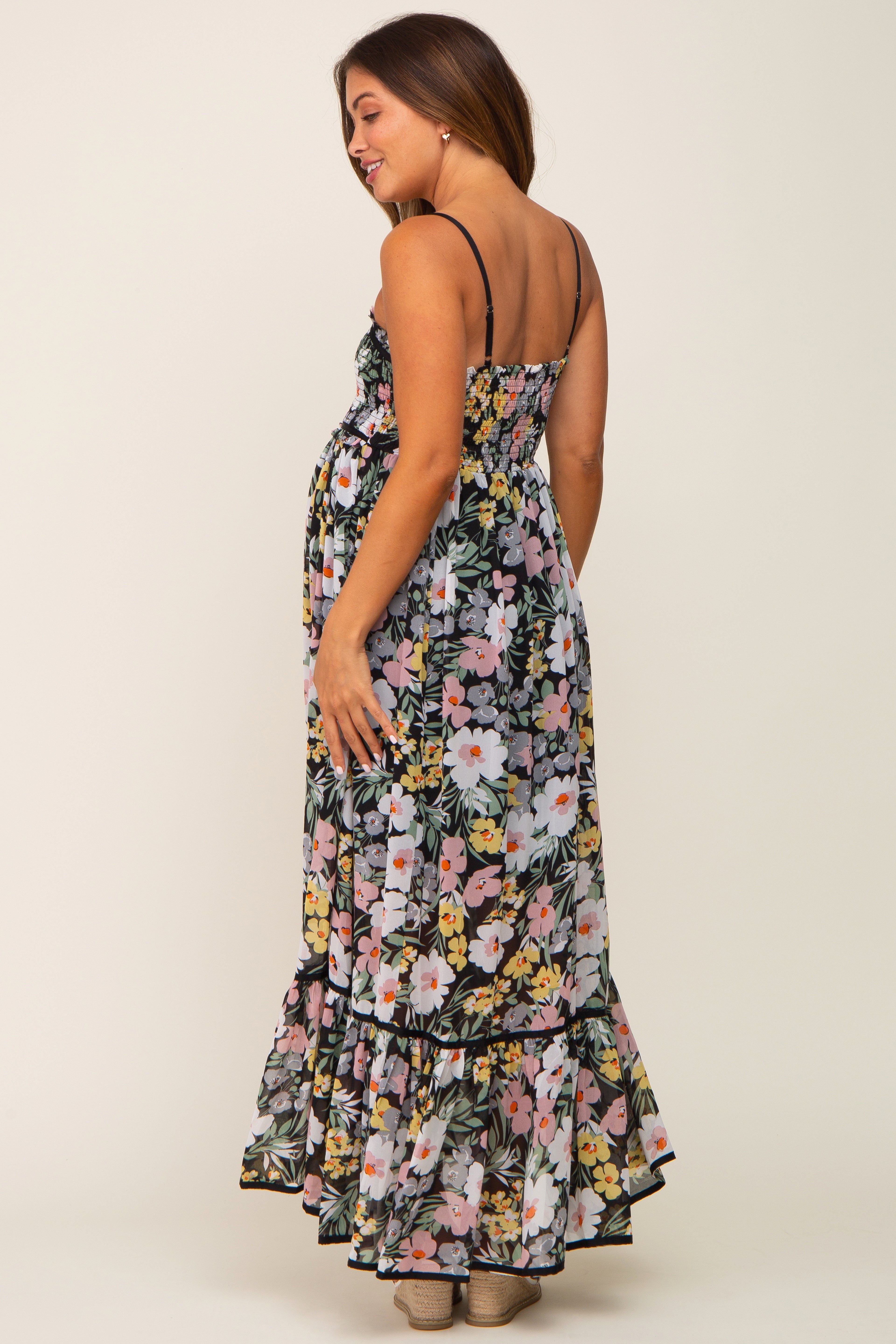Black Floral Sleeveless Button Down Maternity Maxi Dress sold by Pinkblush product image thumbnail 3