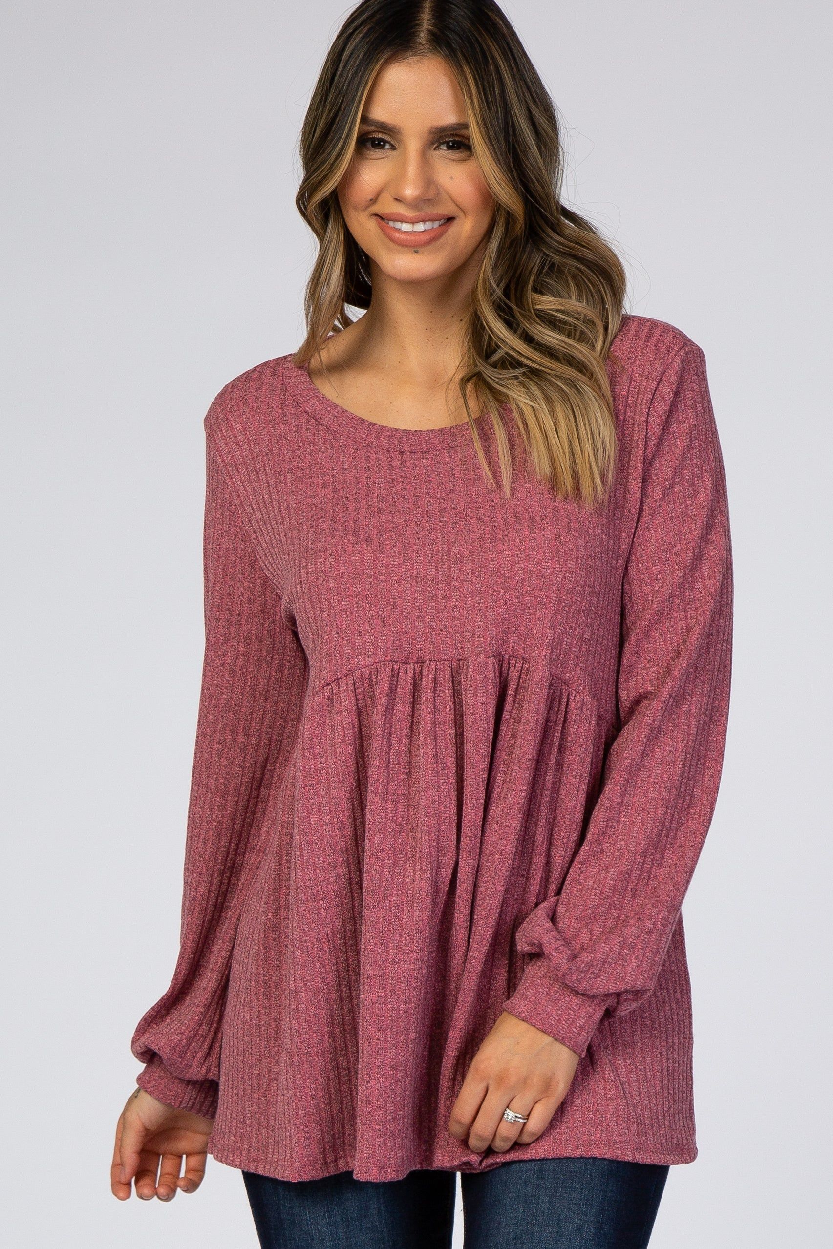 Mauve Textured Knit Babydoll Long Sleeve Maternity Top sold by Pinkblush product image thumbnail 5