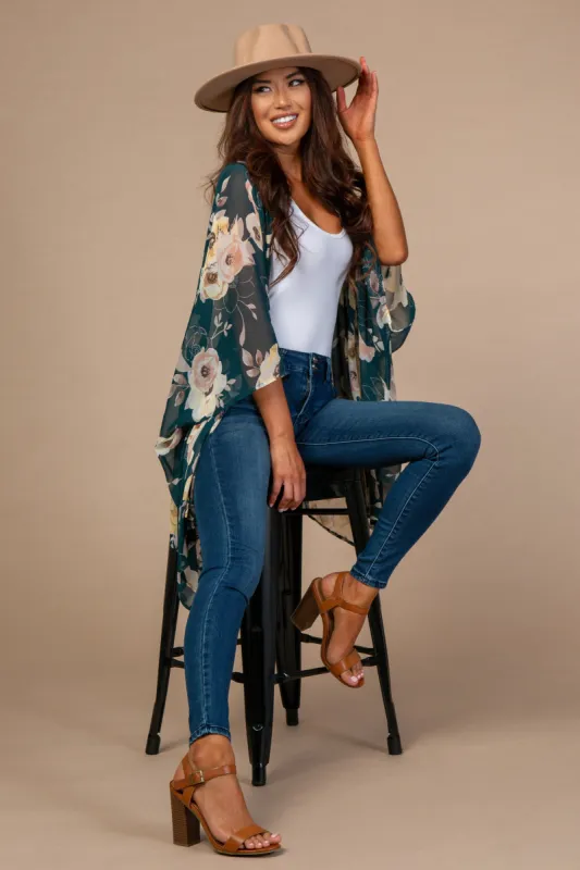 Forest Green Floral Sheer Cover Up sold by Pinkblush