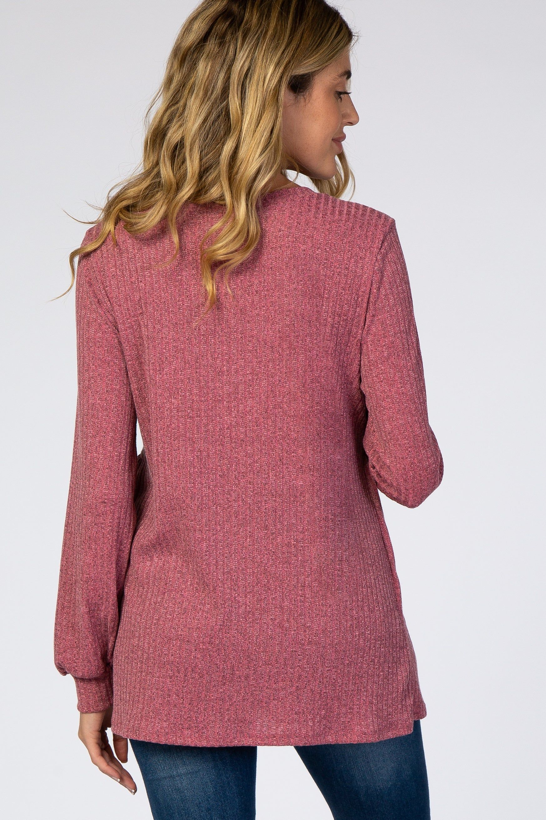 Mauve Textured Knit Babydoll Long Sleeve Maternity Top sold by Pinkblush product image thumbnail 3