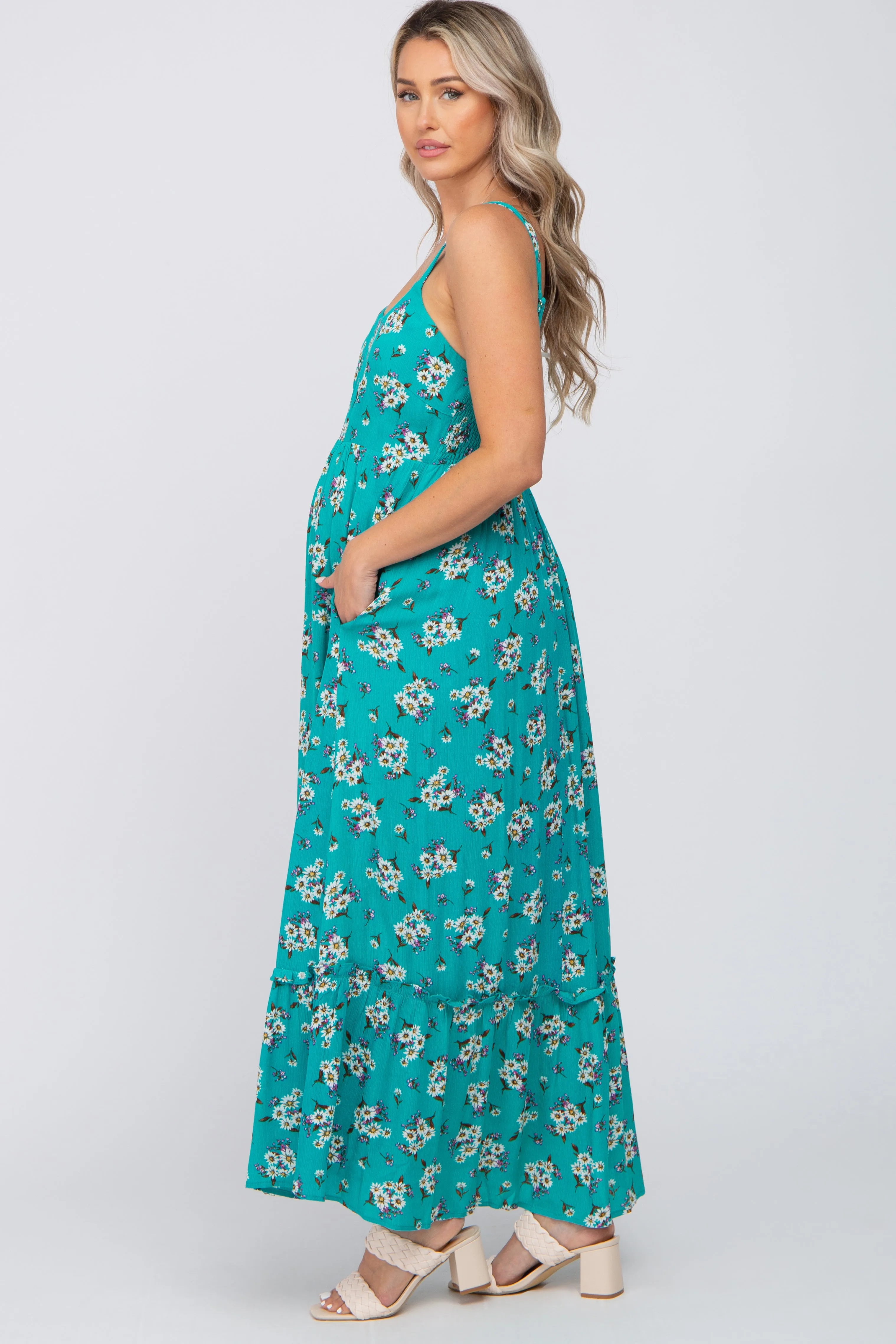 Teal Floral Maternity Maxi Dress sold by Pinkblush product image thumbnail 2