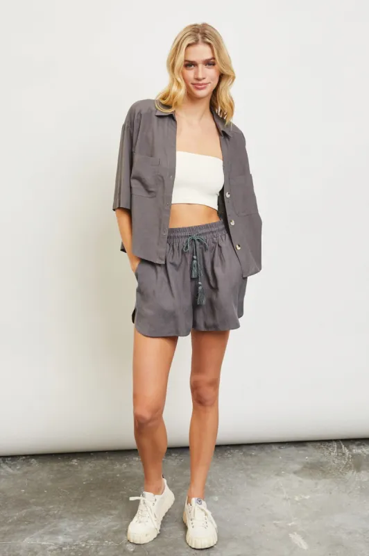 Charcoal Drawstring Shorts sold by Pinkblush