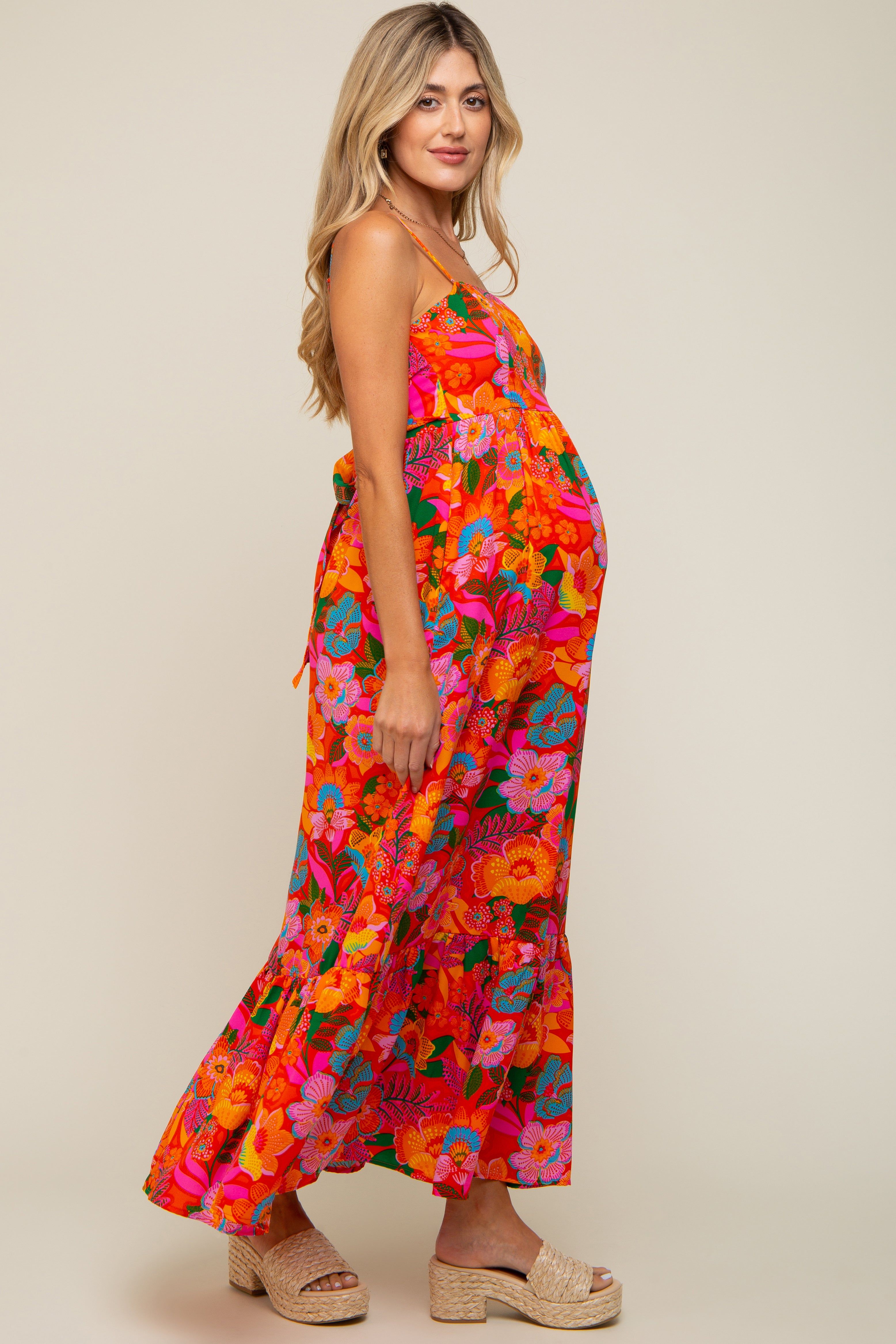 Orange Floral Back Tie Maternity Maxi Dress sold by Pinkblush product image thumbnail 2