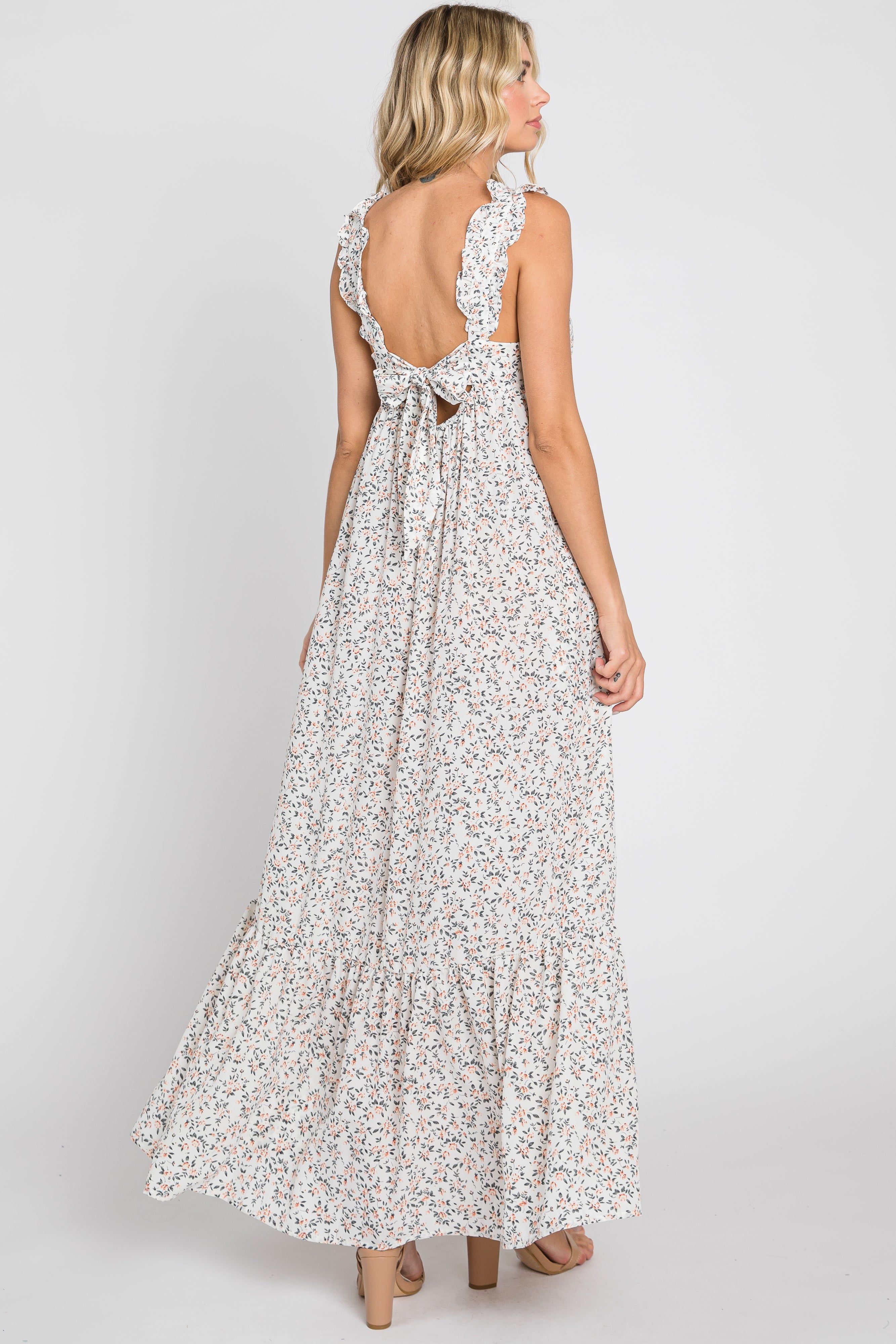 Cream Floral Ruffle Trim Maxi Dress sold by Pinkblush product image thumbnail 3