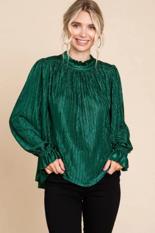 Forest Green Textured Mock Neck Blouse sold by Pinkblush