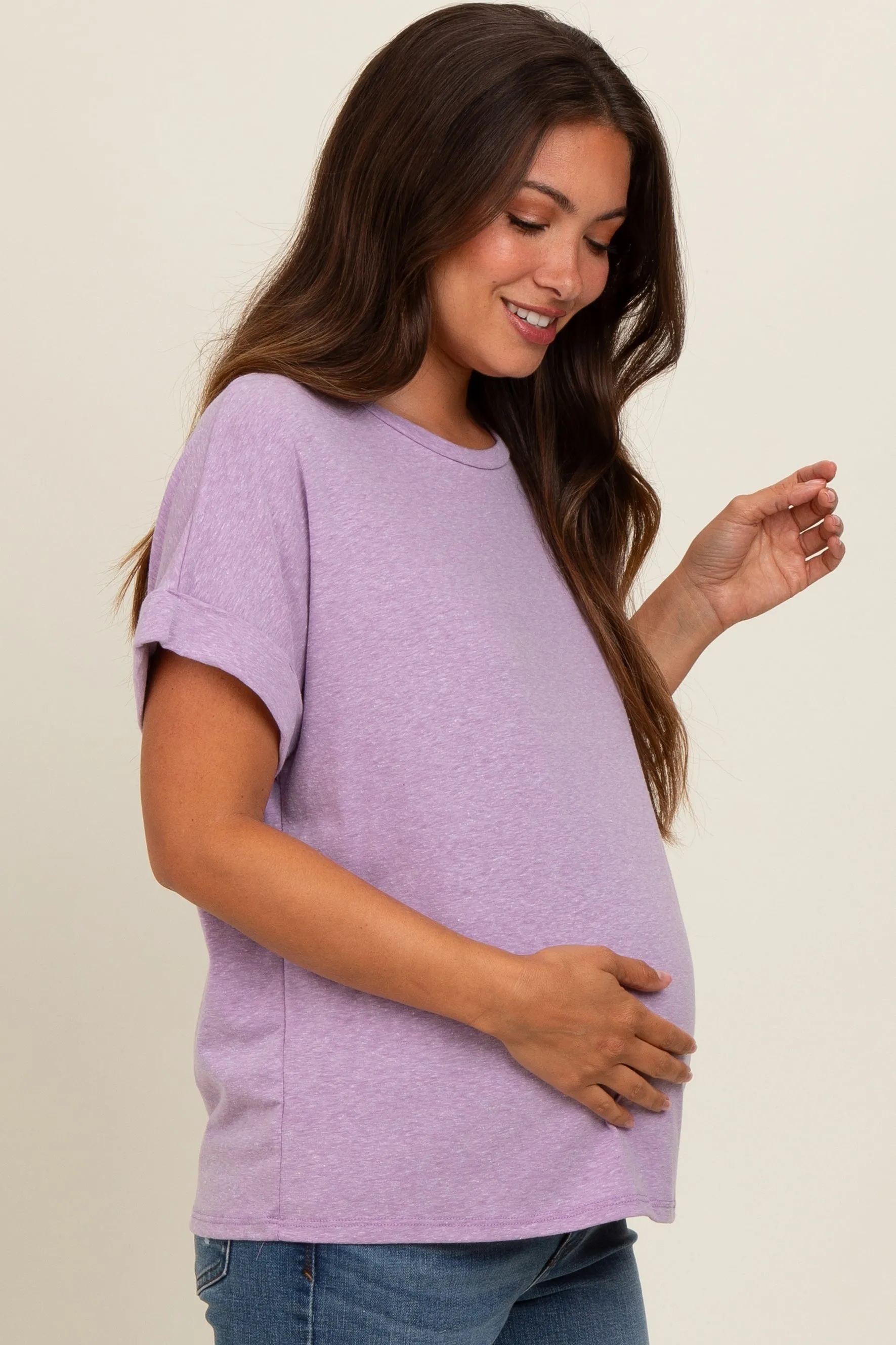 Lavender Cuff Short Sleeve Maternity Top sold by Pinkblush product image thumbnail 2