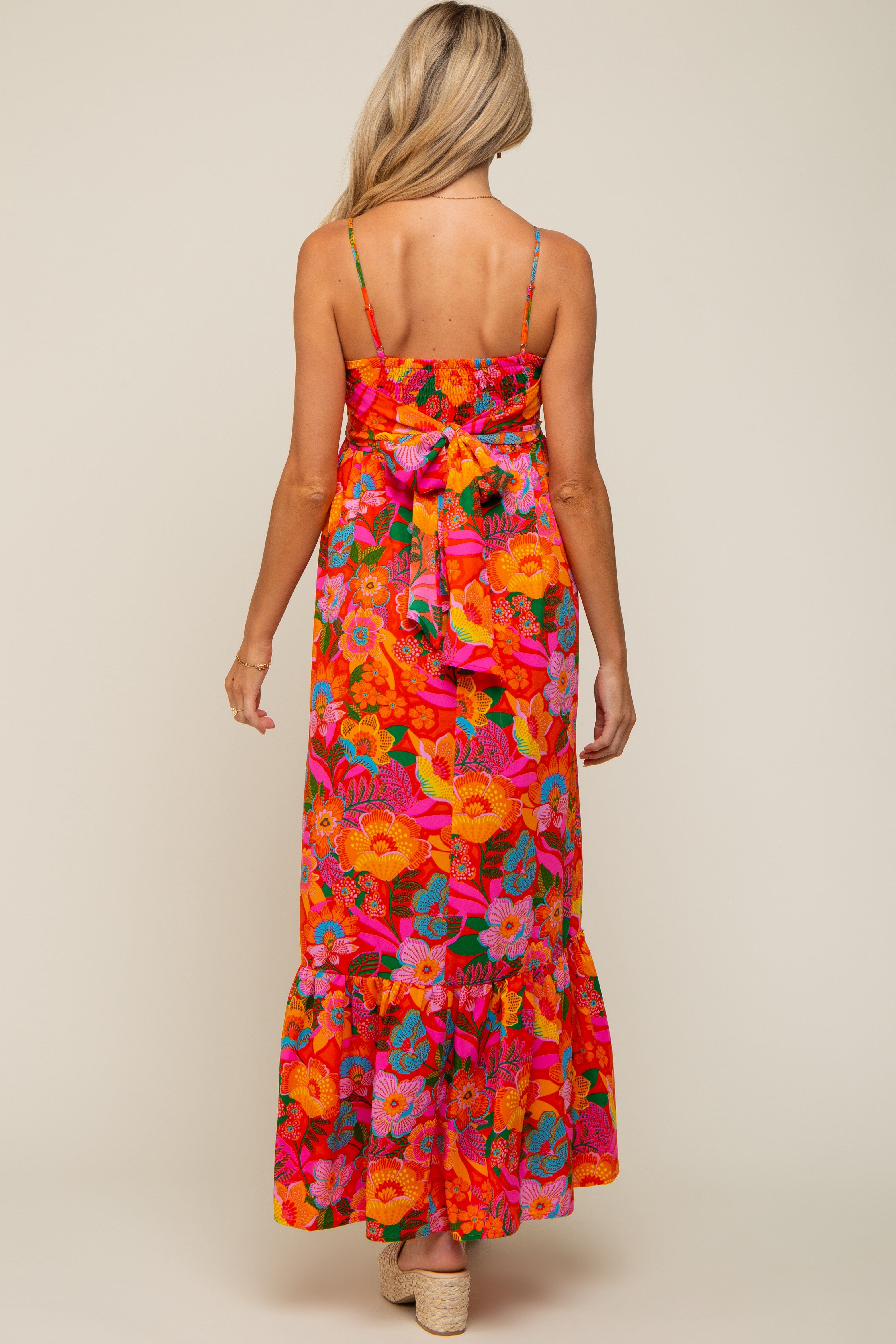 Orange Floral Back Tie Maternity Maxi Dress sold by Pinkblush product image thumbnail 3