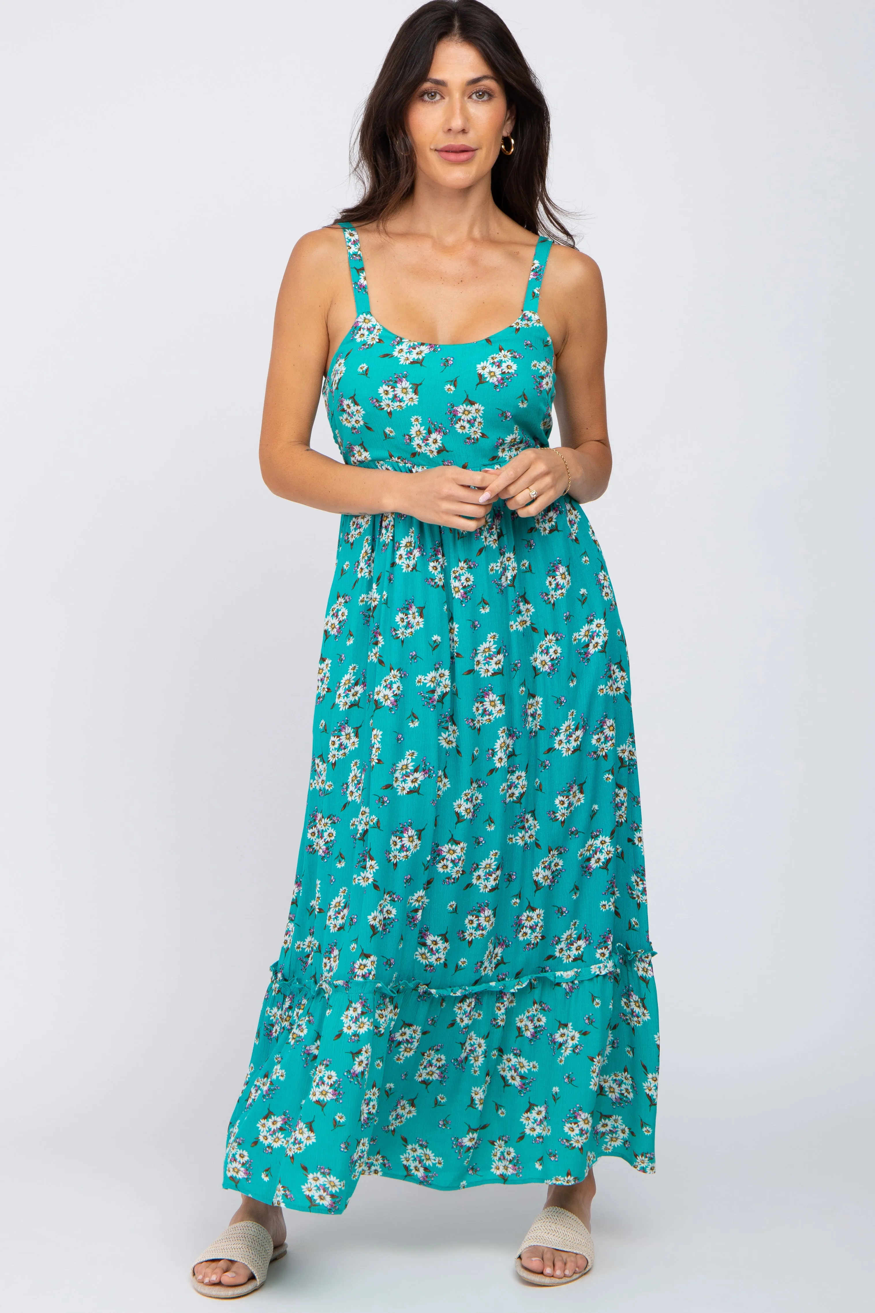 Teal Floral Maternity Maxi Dress sold by Pinkblush product image thumbnail 4