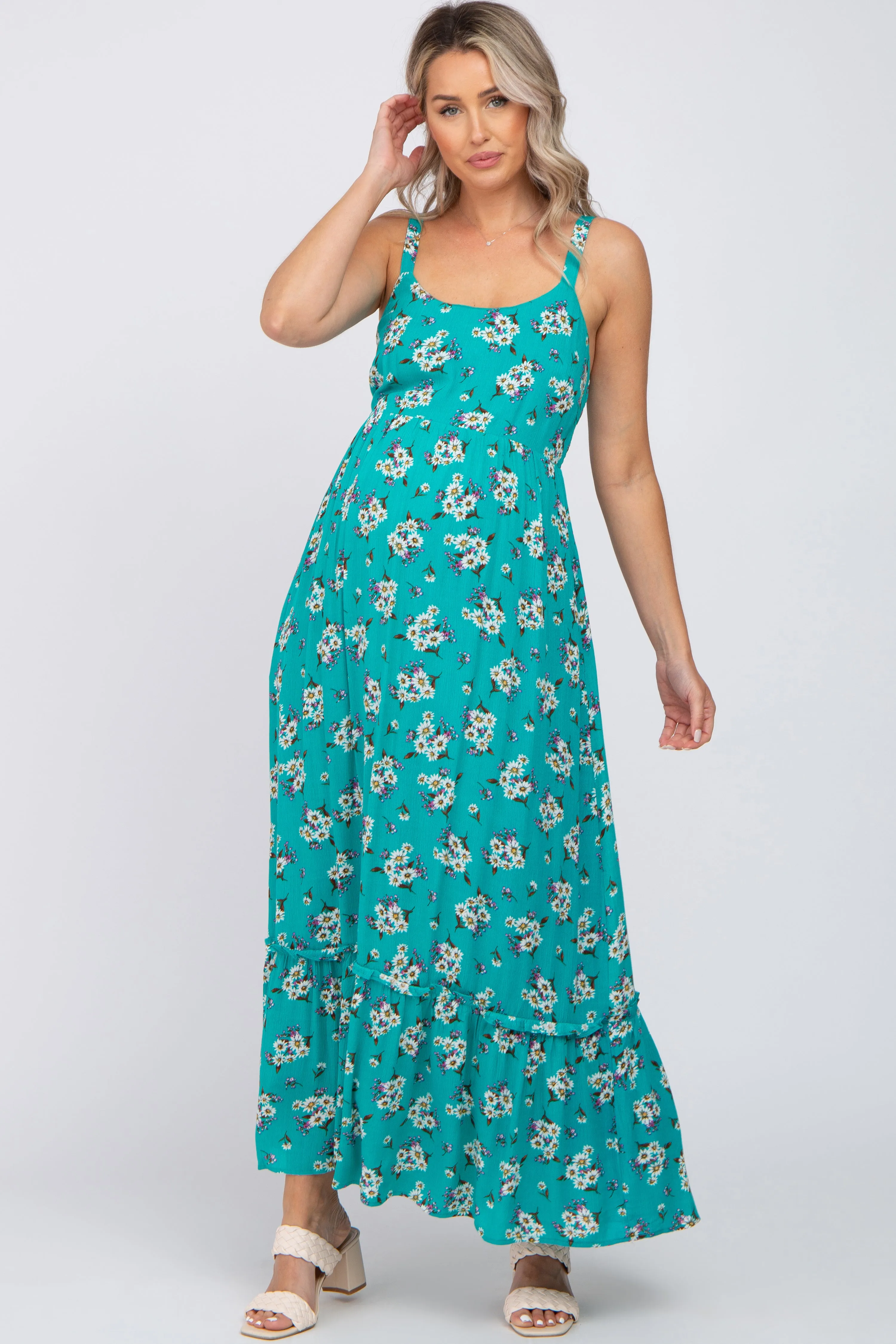 Teal Floral Maternity Maxi Dress sold by Pinkblush