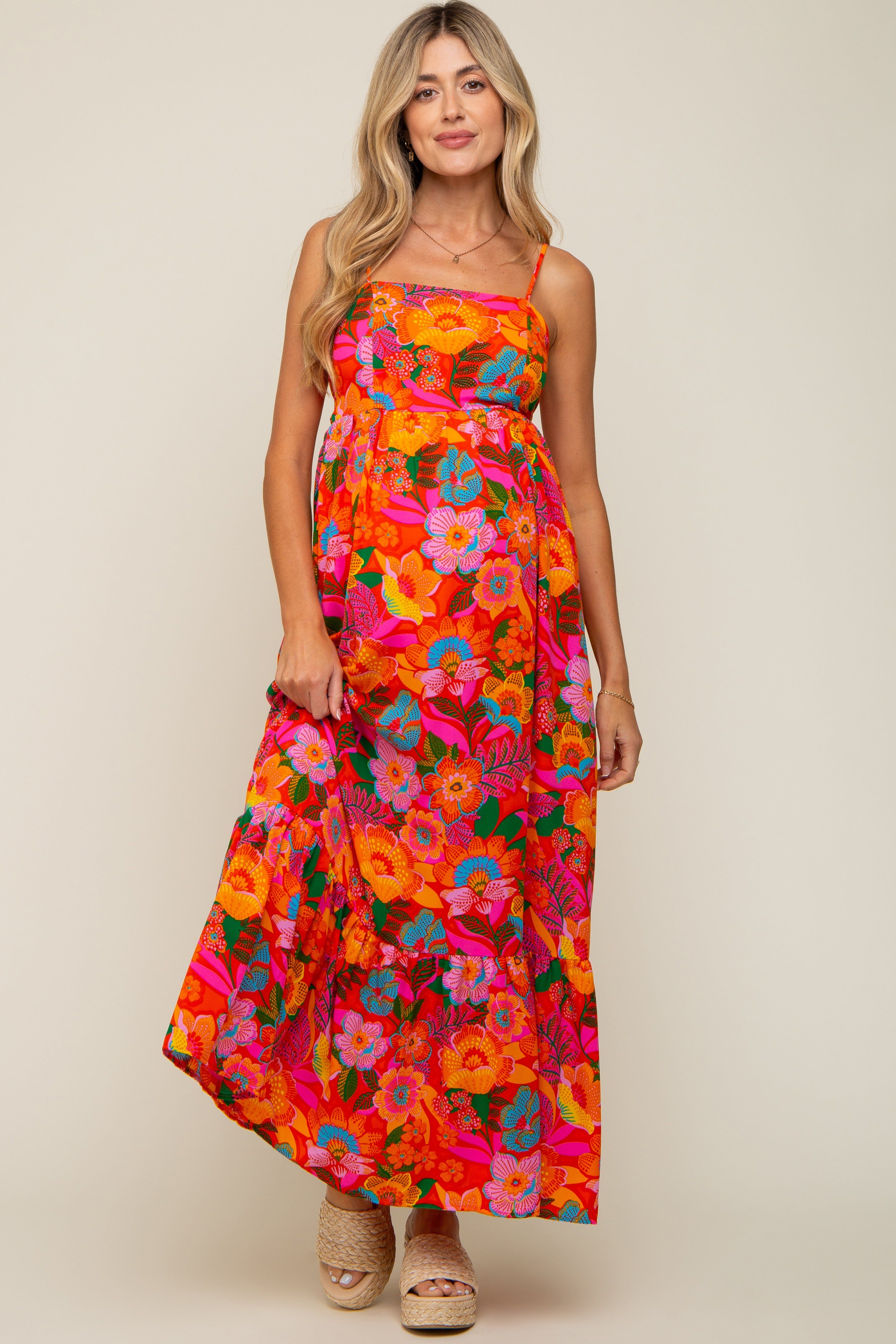 Orange Floral Back Tie Maternity Maxi Dress sold by Pinkblush product image thumbnail 4