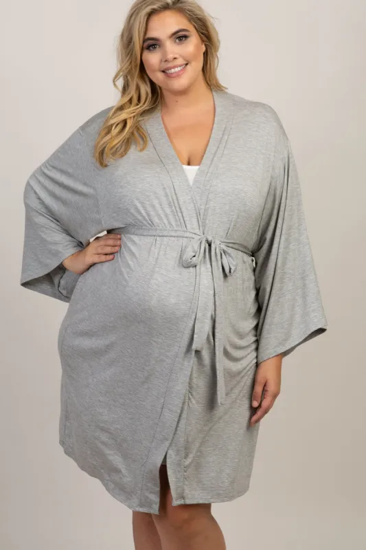 PinkBlush Heather Grey Delivery/Nursing Maternity Plus Robe sold by Pinkblush