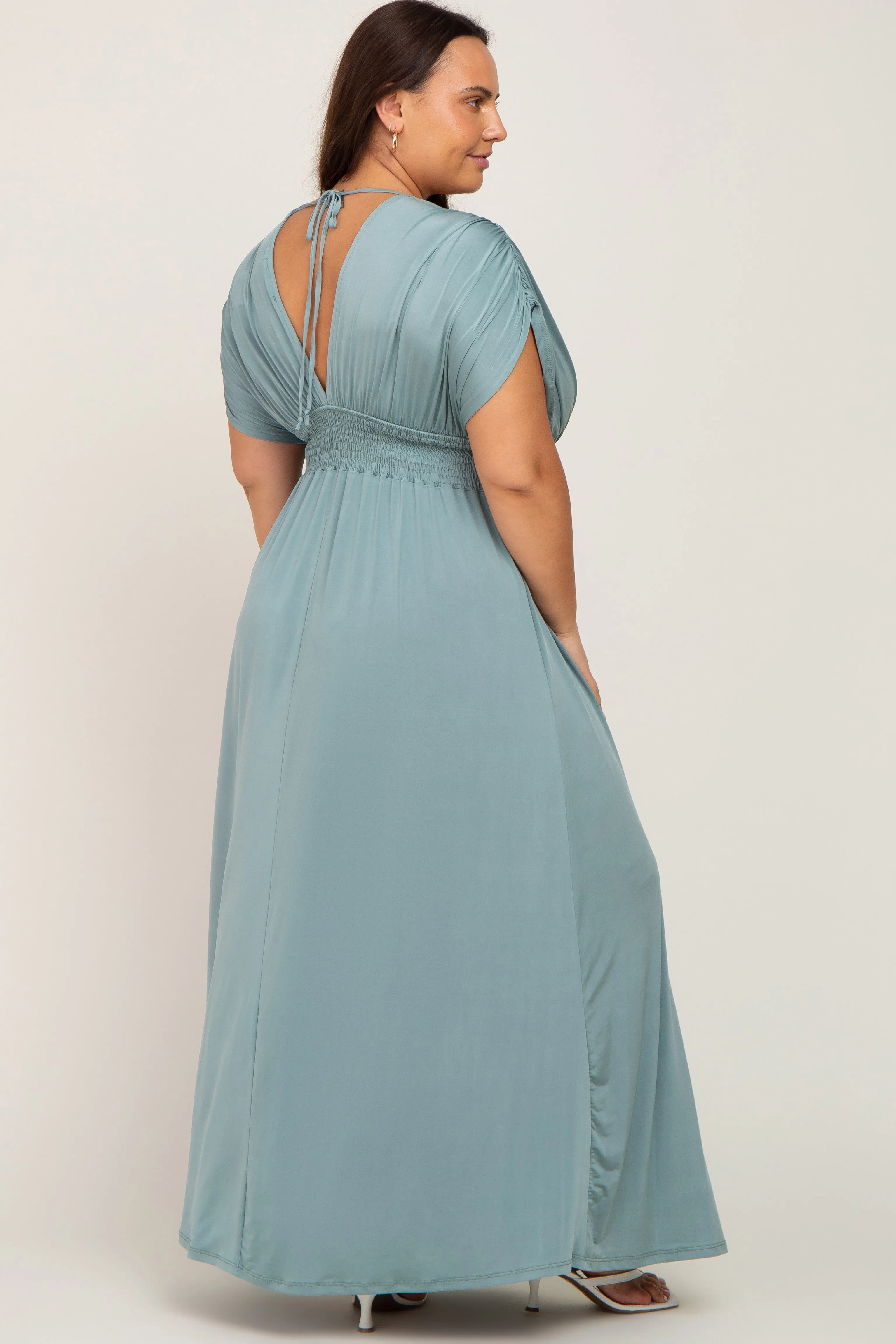 Light Olive Draped Smocked Plus Maxi Dress sold by Pinkblush product image thumbnail 3