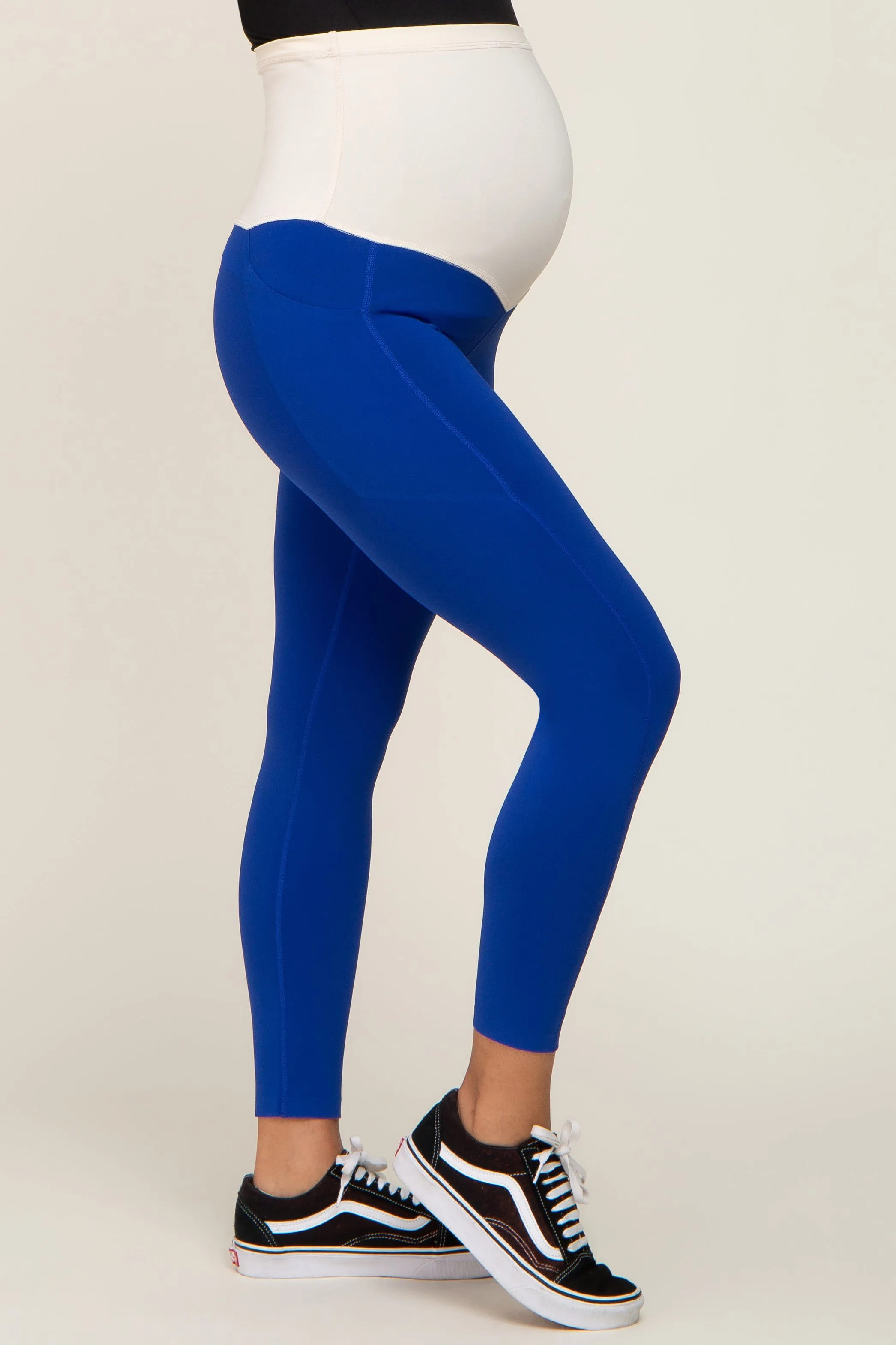 Royal Blue Side Pocket Maternity Active Cropped Legging sold by Pinkblush product image thumbnail 3